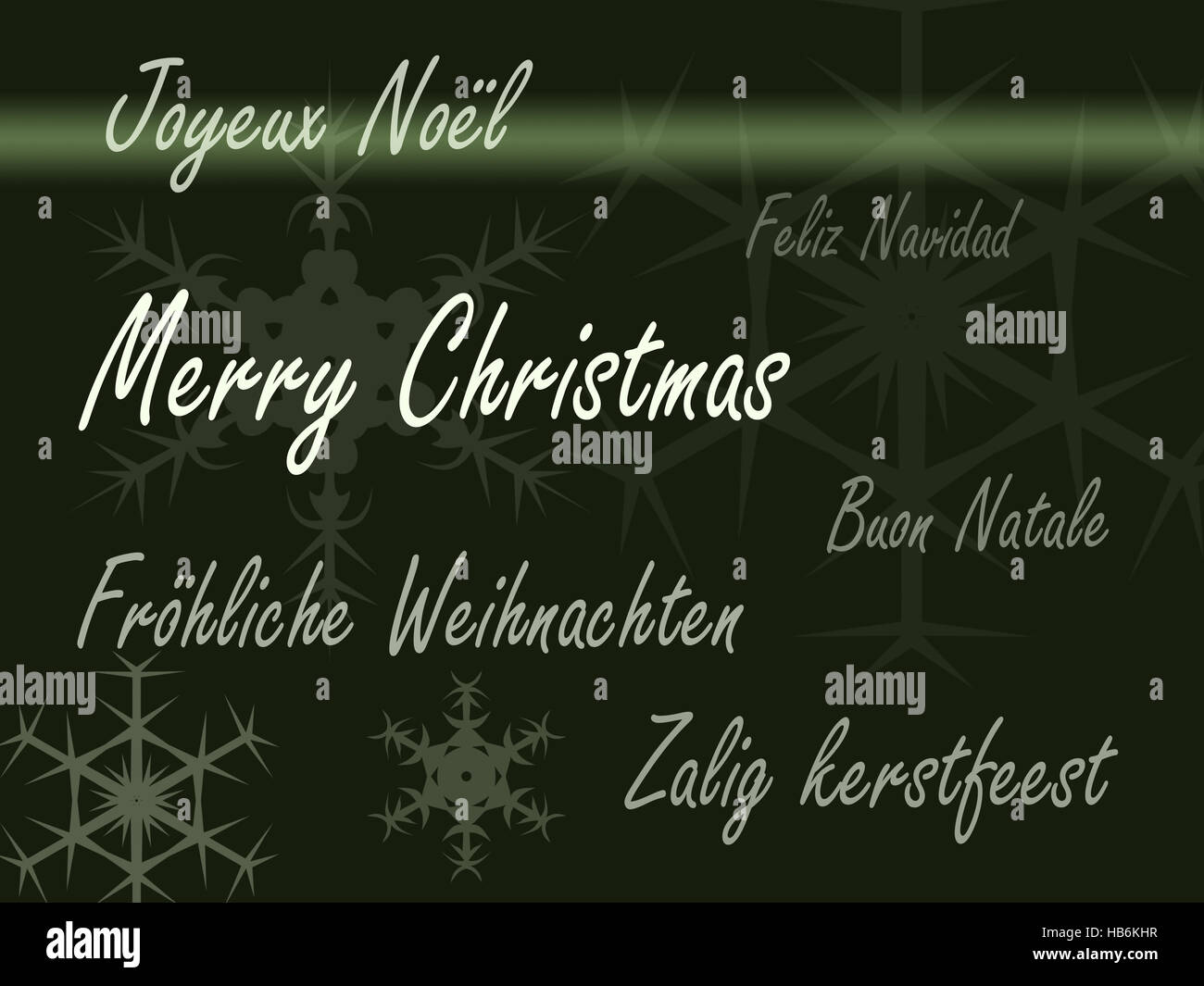 Scheda di Natale più lingue - verde Foto Stock