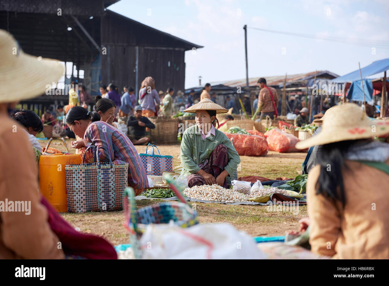 Tha Ley Mercato, Lago Inle, Myanmar Foto Stock