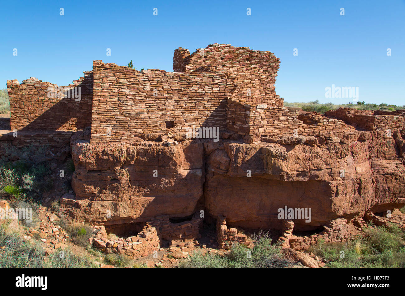 Lomaki Pueblo, abitata da circa 1.100 Annuncio a 1.250 AD, Wupatki National Monument, Arizona, Stati Uniti d'America Foto Stock
