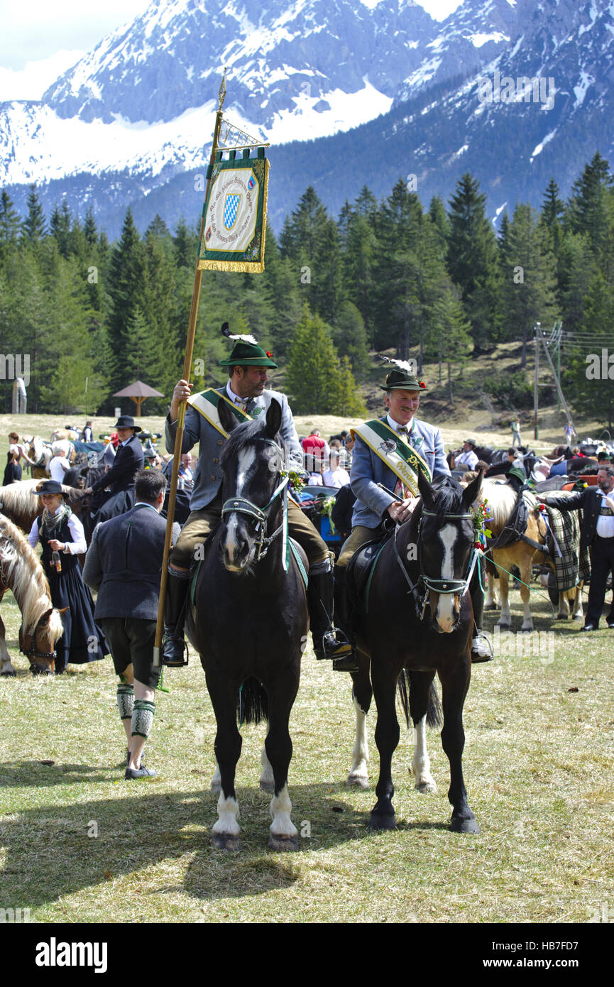 Cavallo Cattolica processione in Baviera, Germania Foto Stock