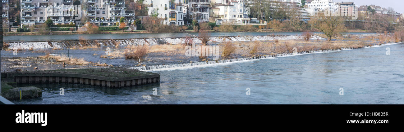 Panoramica area allagata in Mülheim, Germania. Foto Stock