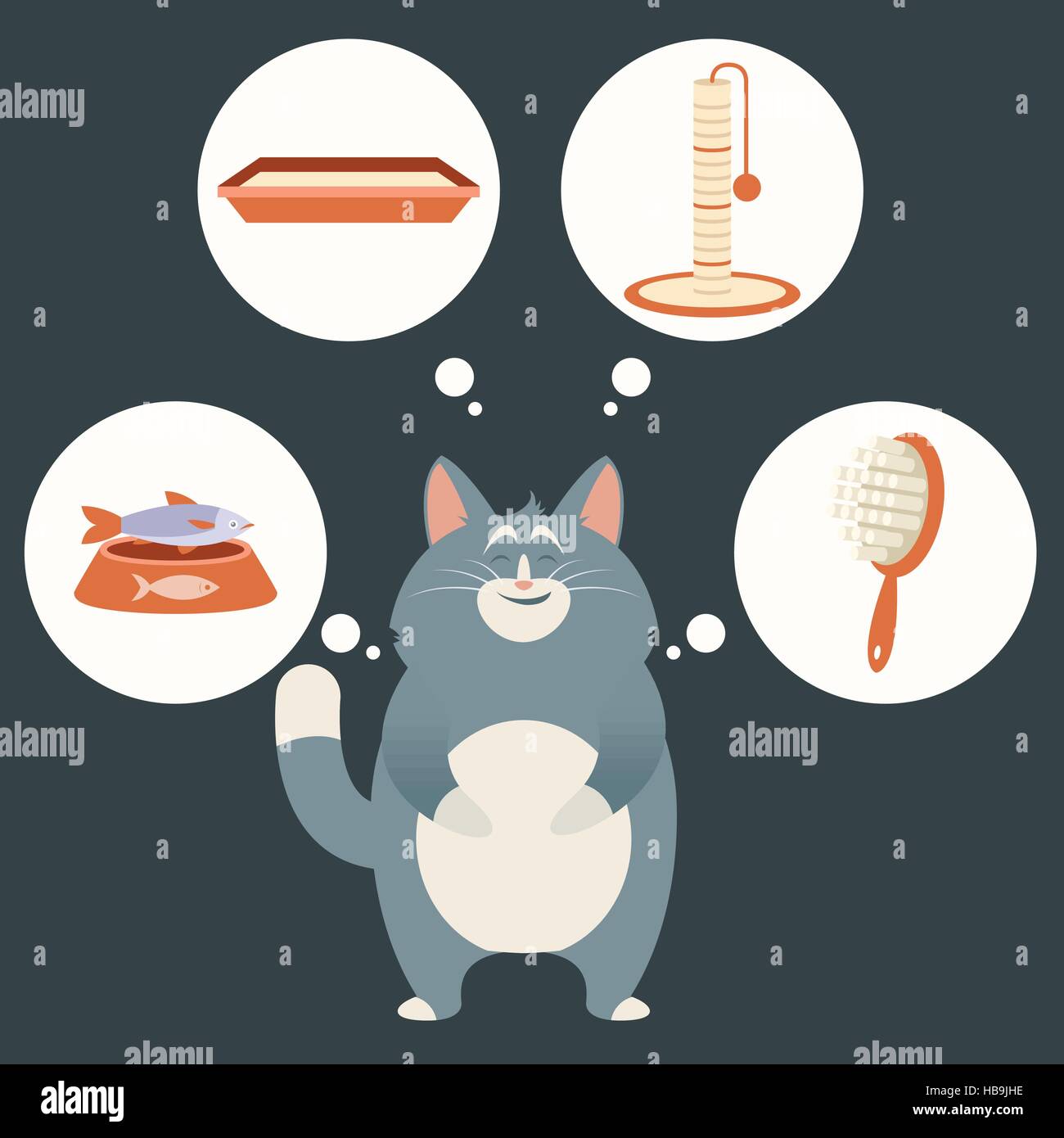 Immagine vettoriale del gatto e i suoi sogni Illustrazione Vettoriale