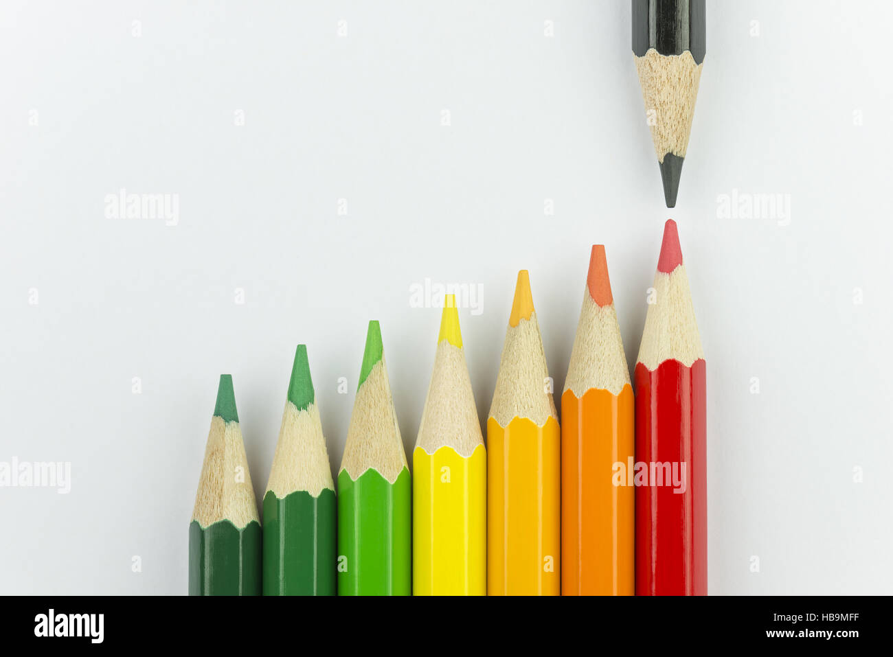 Matite di concettuale come etichetta energetica dei colori Foto Stock