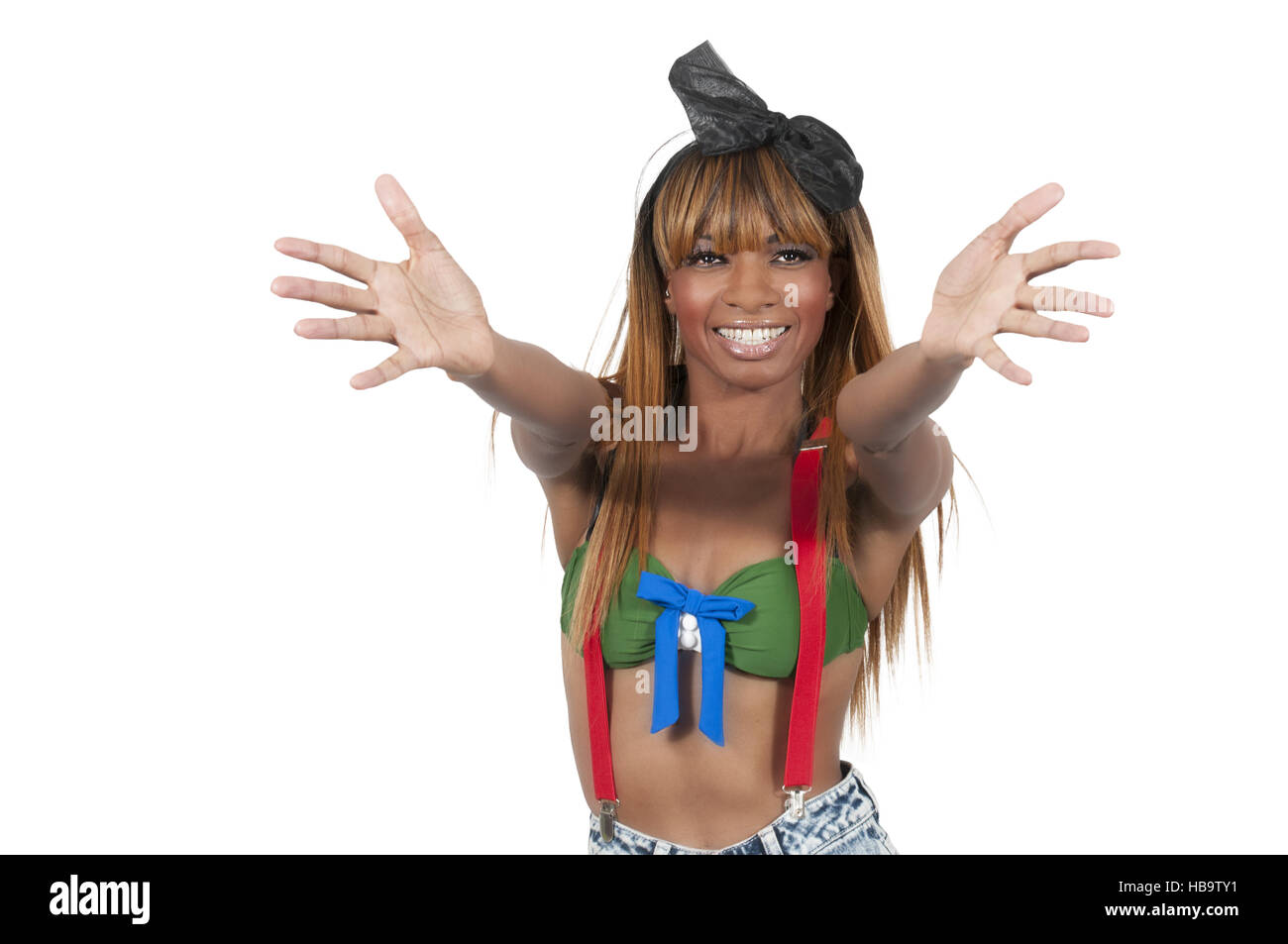 Donna con bracci Outstetched Foto Stock
