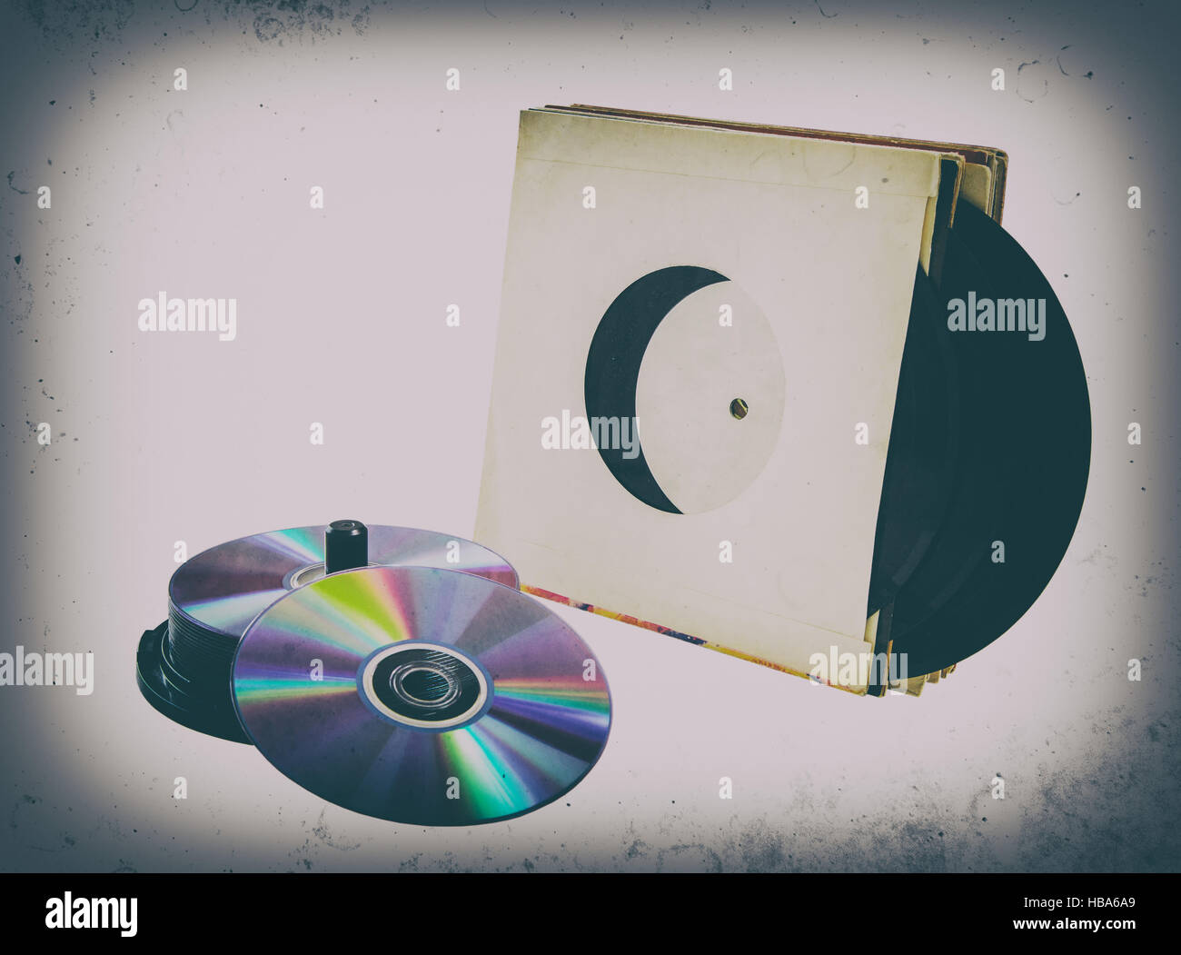 Dischi in vinile e CD-R, DVD Foto Stock