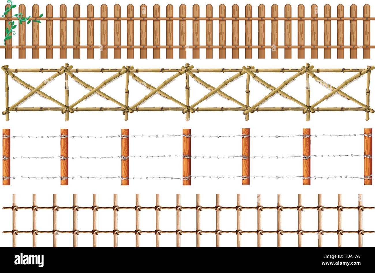 4 modelli di recinzione di legno illustrazione Illustrazione Vettoriale