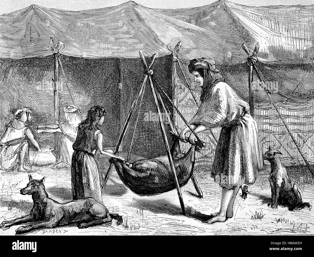 Preparazione del formaggio in persiano tribù nomadi, hictorical illustrazione dal 1880 Foto Stock
