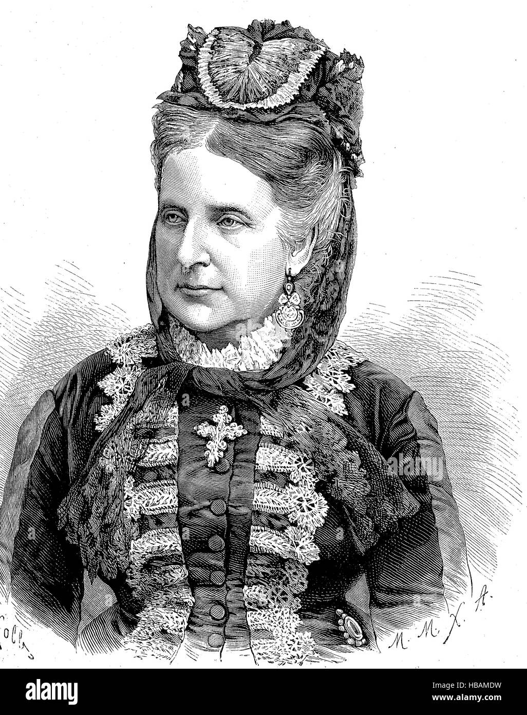 La principessa clementina di Orleans, Marie Clementina Leopoldine Caroline Clotilde d'Orleans, 6 marzo 1817 - 16 febbraio 1907, la principessa di Saxe-Coburg e Gotha e duchessa di Sassonia, hictorical illustrazione dal 1880 Foto Stock