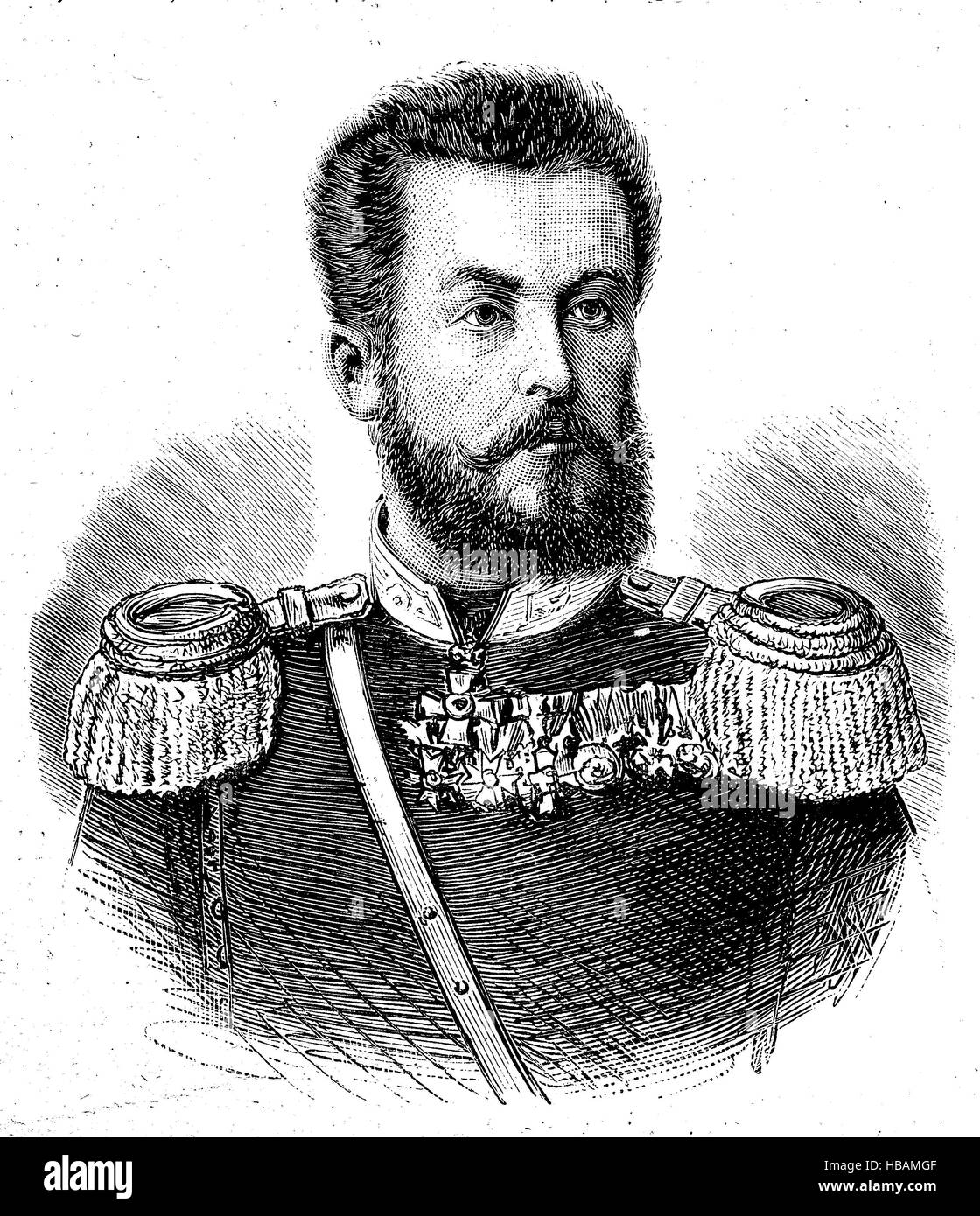 Konstantin Atanasow Panica, 1857 - 1890, noto con il suo soprannome Kosta Panica era una libertà bulgara combattente e militari, hictorical illustrazione dal 1880 Foto Stock