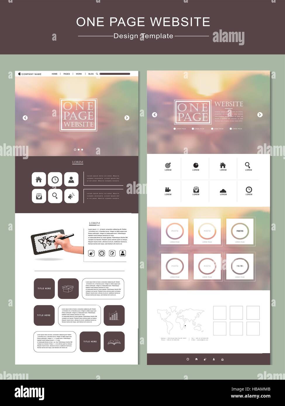 Una pagina web template design con sfondo sfocato Illustrazione Vettoriale