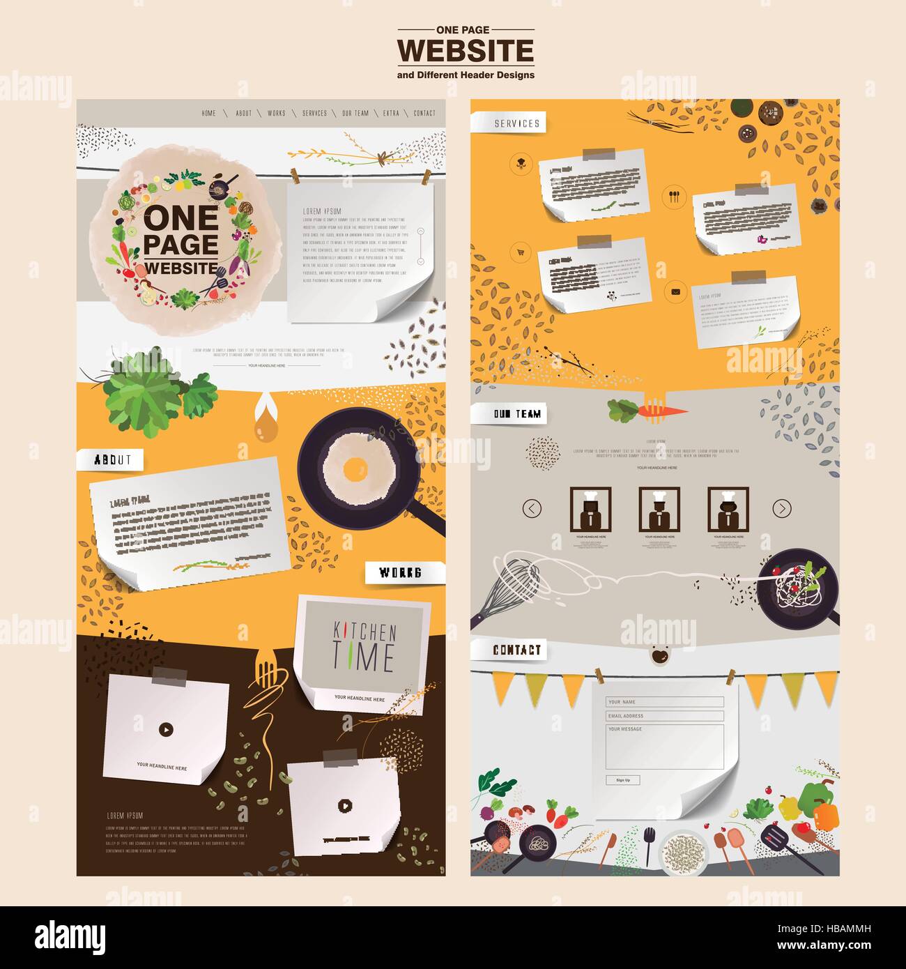 Bella cucina scena una pagina sito web design template in appartamento Illustrazione Vettoriale