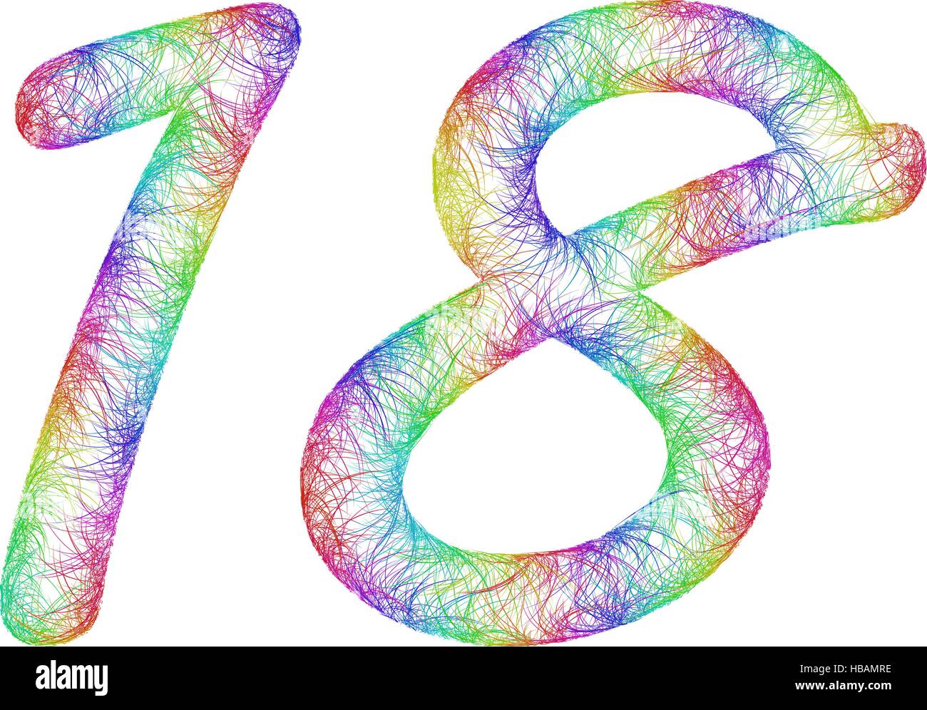 Rainbow schizzo design anniversario - Numero 18 Illustrazione Vettoriale