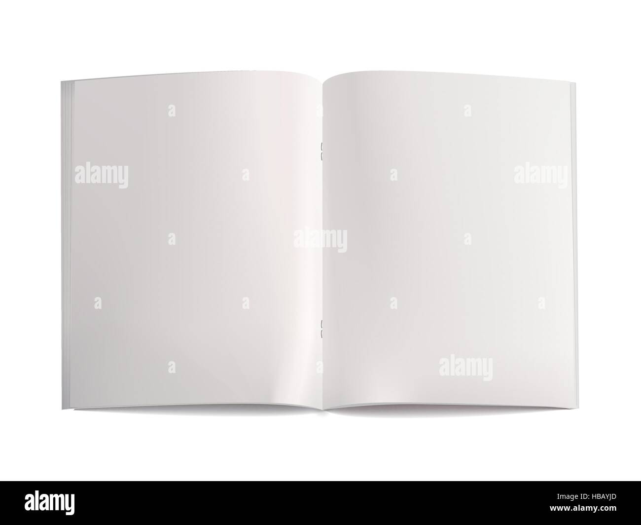 Blank libro aperto modello isolato su sfondo bianco Illustrazione Vettoriale