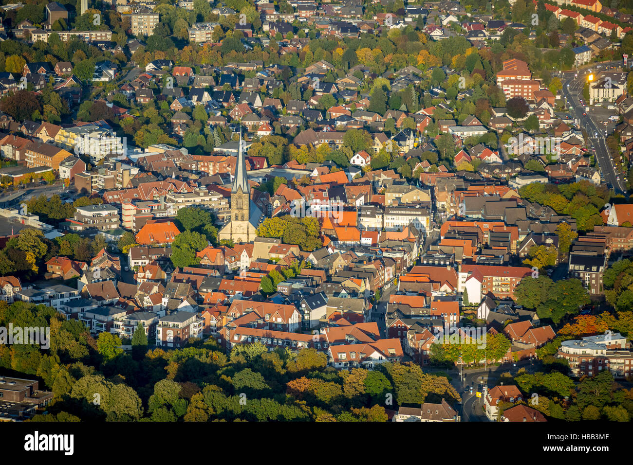 Vista aerea, Old Town city center Werne, San Cristoforo Chiesa, Vecchio Municipio, Werne, Ruhr, RENANIA DEL NORD-VESTFALIA, Germania, Foto Stock