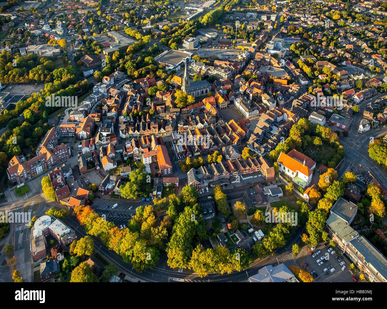 Vista aerea, Old Town city center Werne, San Cristoforo Chiesa, Vecchio Municipio, Werne, Ruhr, RENANIA DEL NORD-VESTFALIA, Germania, Foto Stock