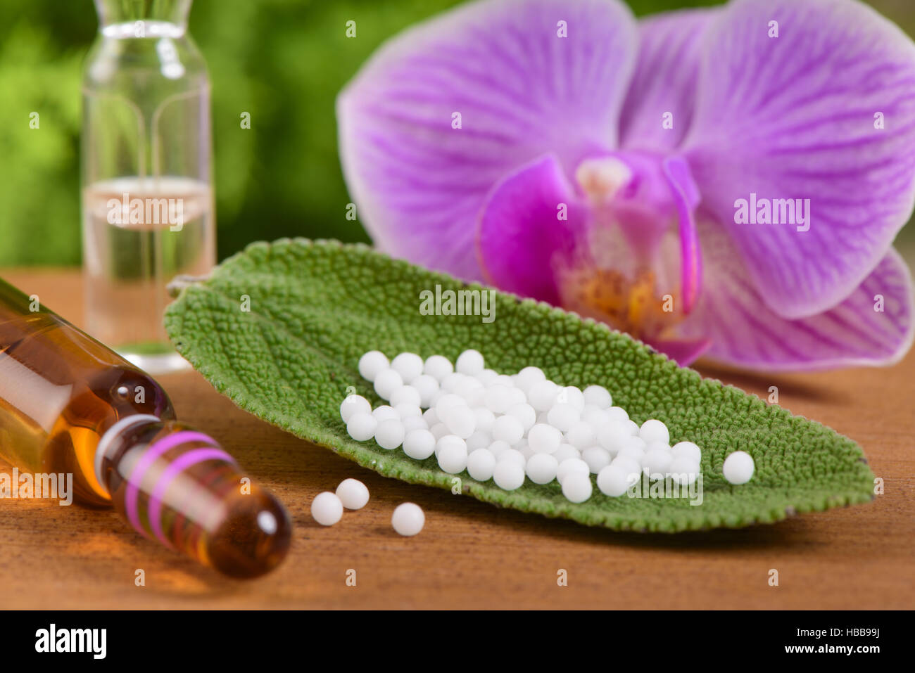 Medicina alternativa con globulo homoeopathic Foto Stock