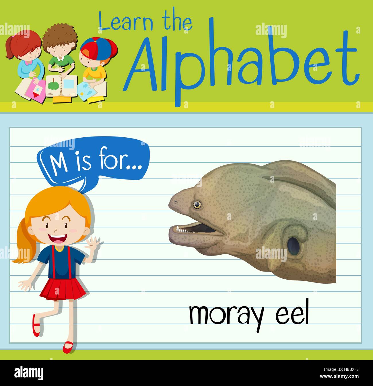 Flashcard lettera M è a moray eel illustrazione Illustrazione Vettoriale