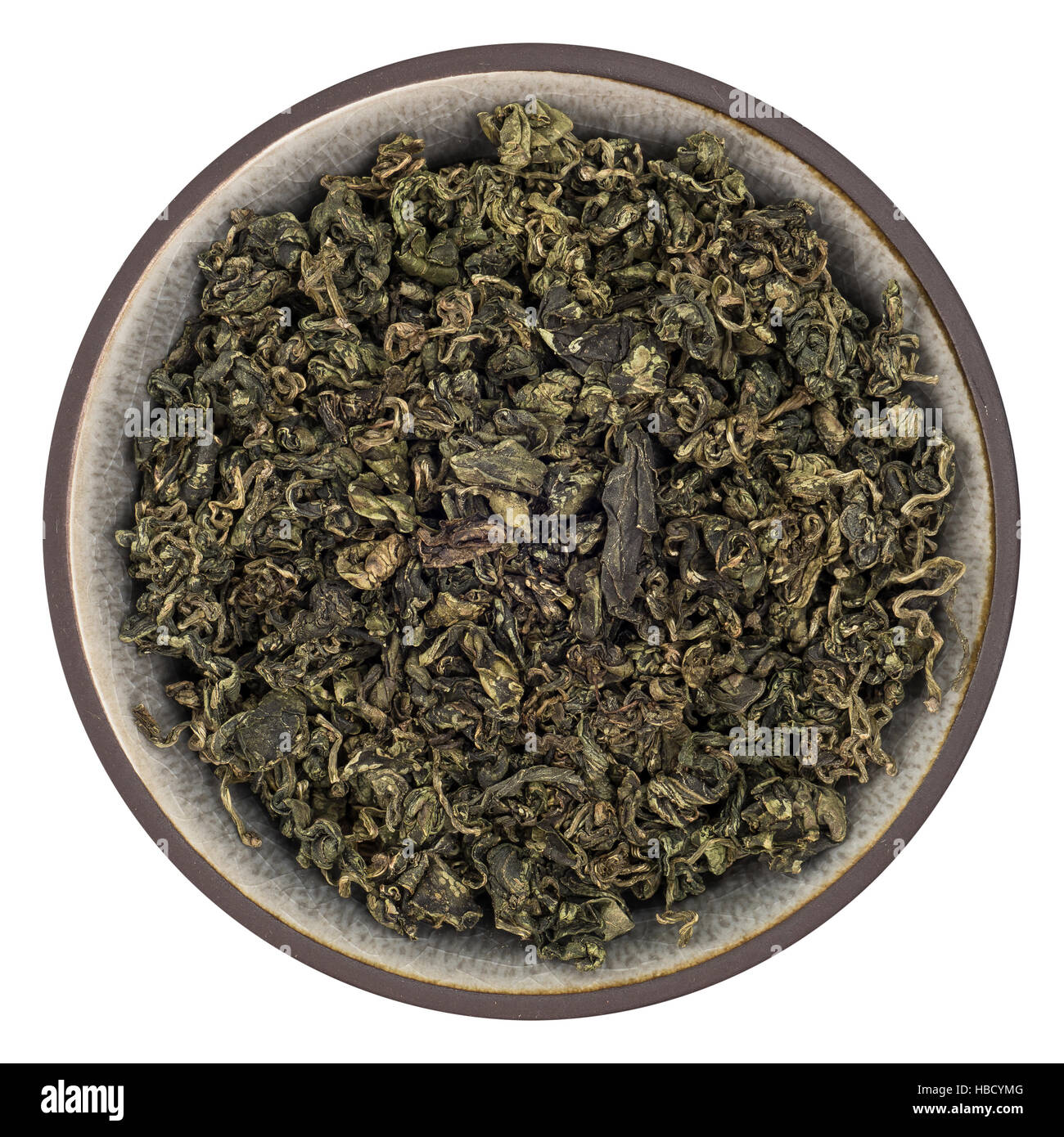 Jiaogulan organico intere foglie di tè nel recipiente isolato Top Foto Stock