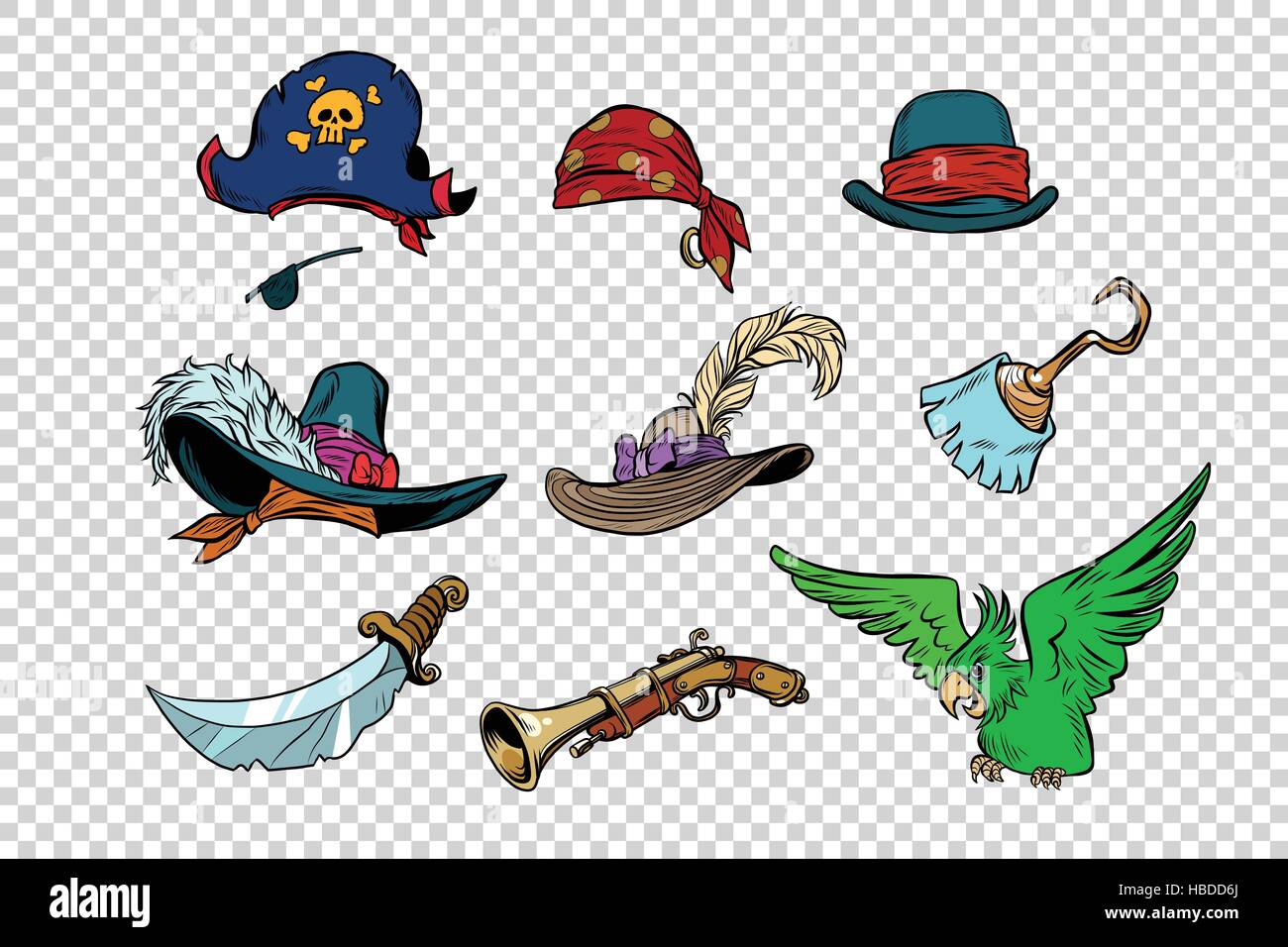 Pirate set di coltelli e cappelli Illustrazione Vettoriale