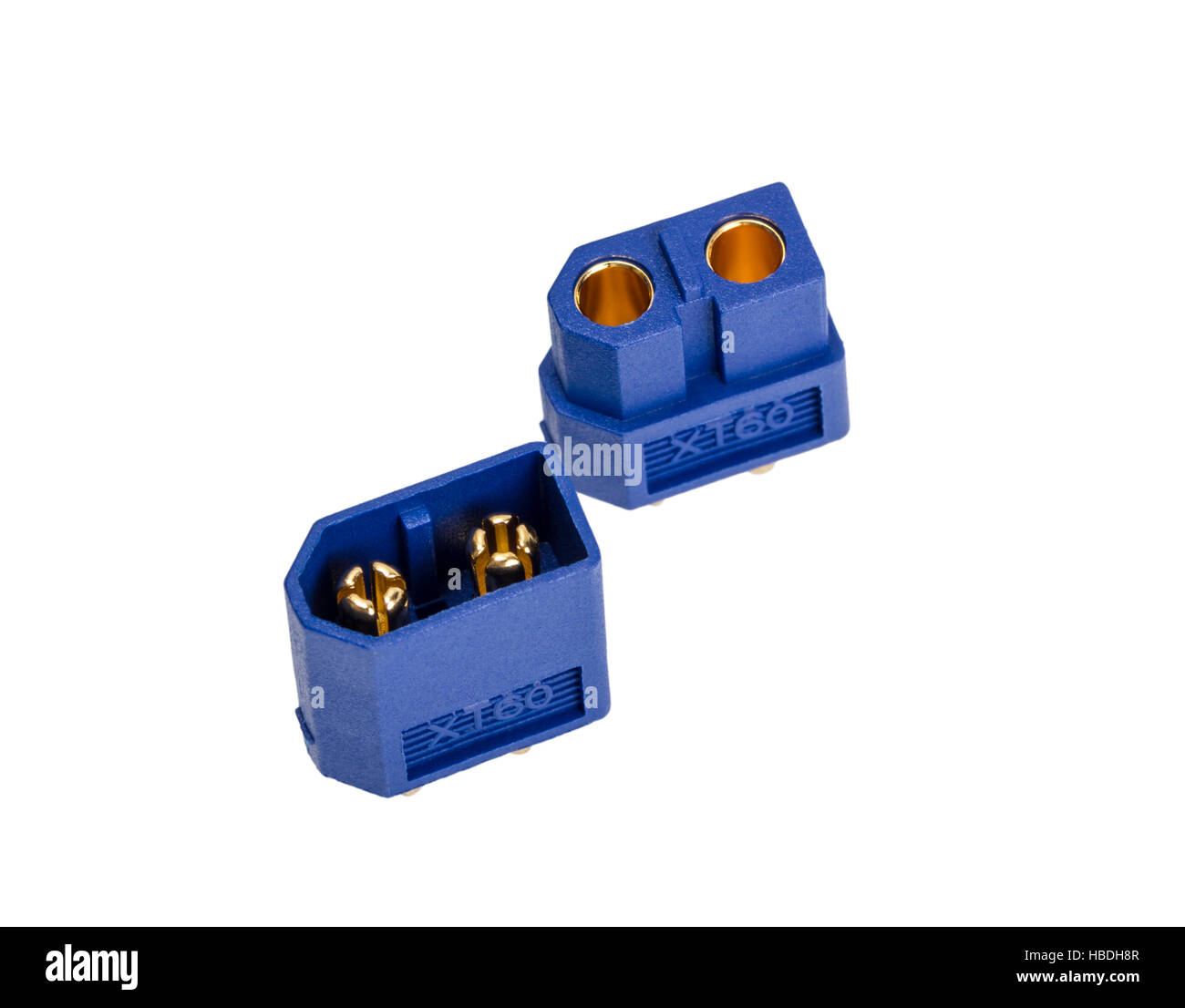 Raccolta elettronica - Bassa tensione potente connettore standard industriale - XT60 isolato su sfondo bianco Foto Stock