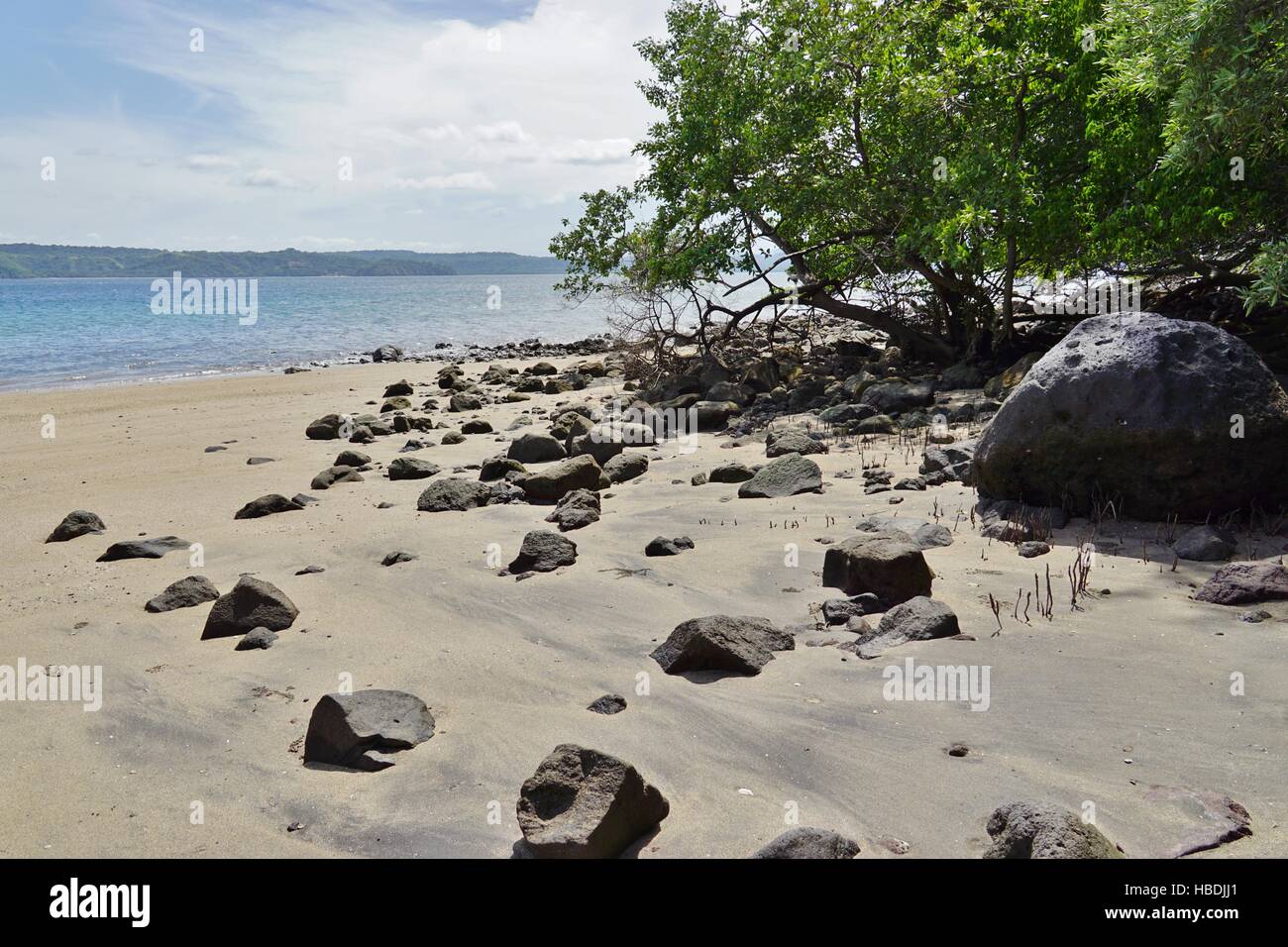 Il vulcanico Playa Obscuro Sombrero Beach in Penisola Papagayo in Guanacaste in Costa Rica Foto Stock