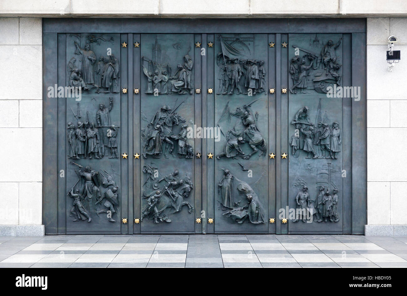 Dettaglio della porta al monumento nazionale di Vitkov, Praga, Repubblica Ceca Foto Stock