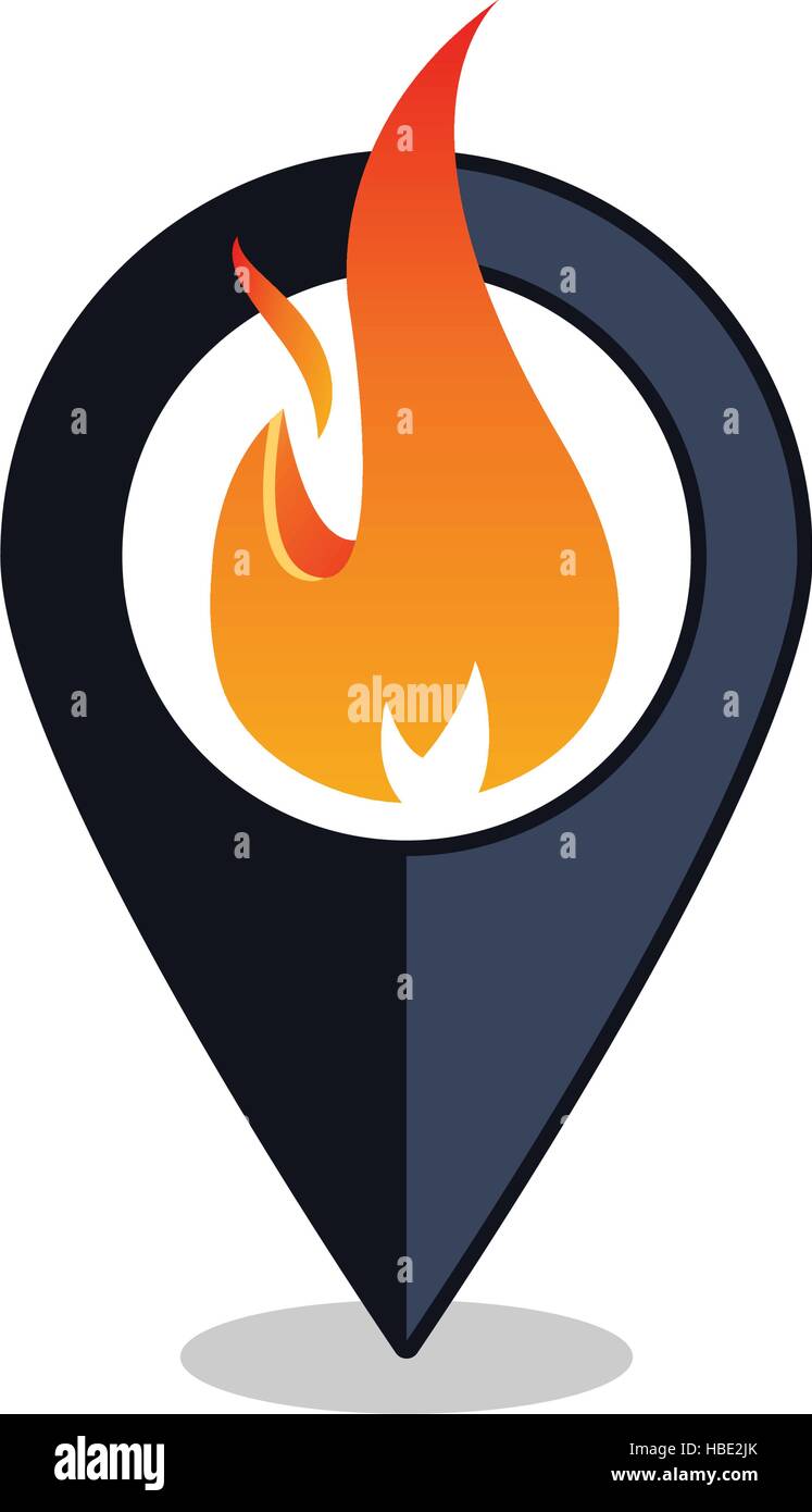 Punto di fiamma - Puntatore Mappa con camino segno - Allarme incendio Illustrazione Vettoriale
