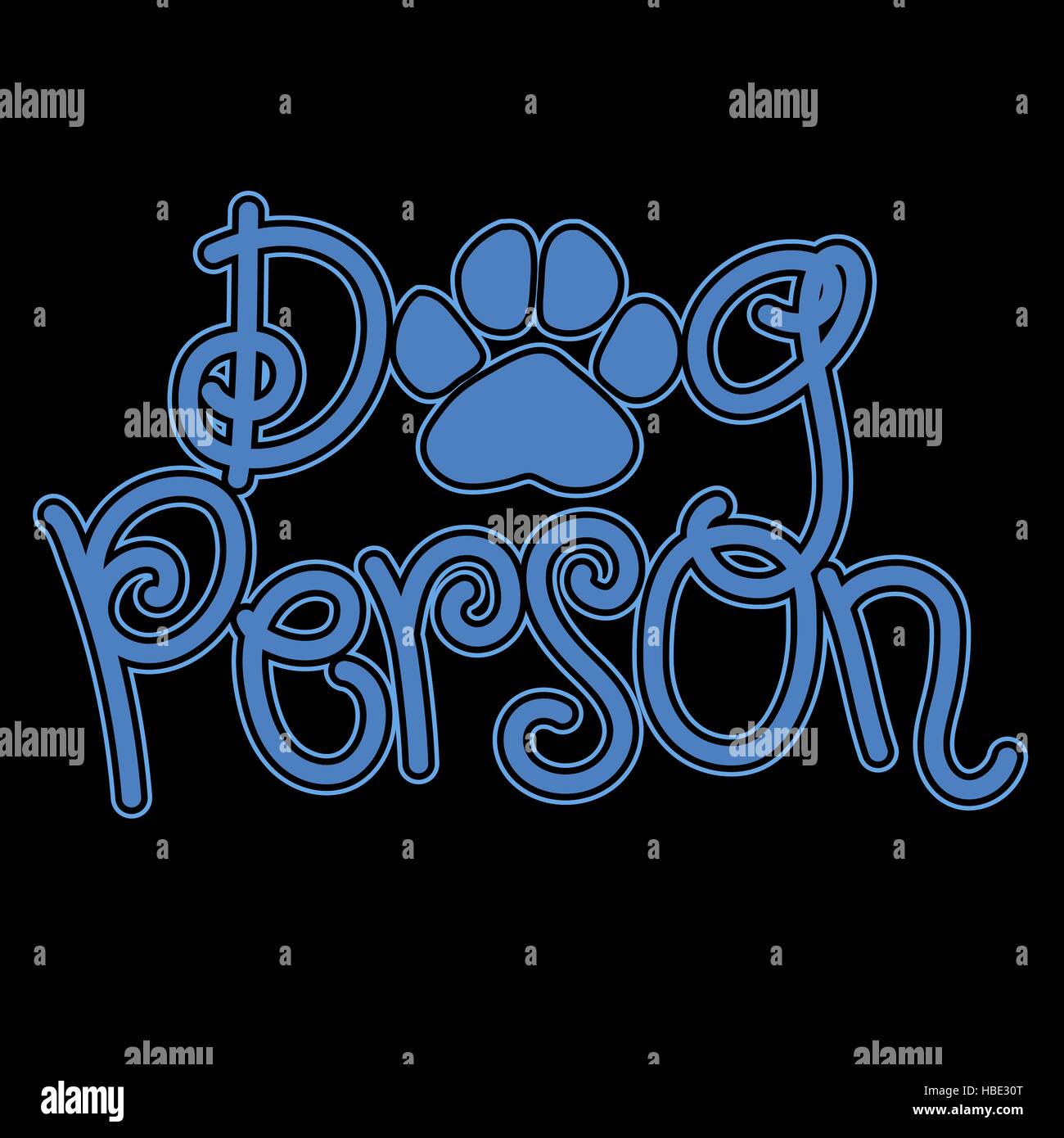 Una grafica stilizzata che dice cane persona. La zampa stampa sostituisce la guarnizione nella parola cane Foto Stock