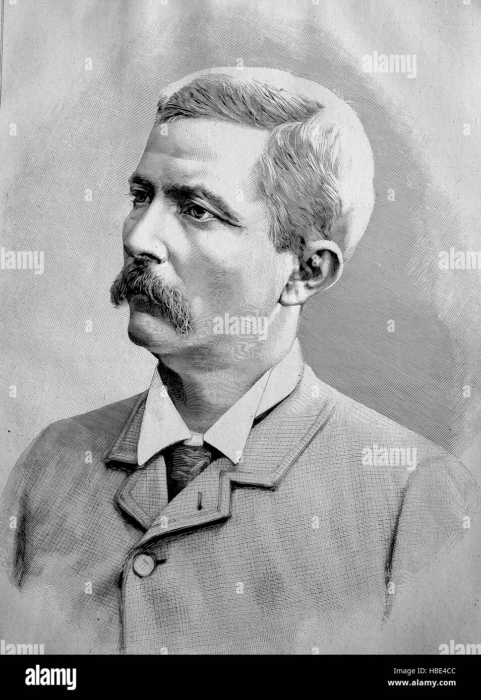 Sir Henry Morton Stanley GCB, John Rowlands, 1841 - 1904, era un giornalista Welsh-American e explorer che era famoso per la sua esplorazione dell Africa centrale, illustrazione, xilografia dal 1880 Foto Stock