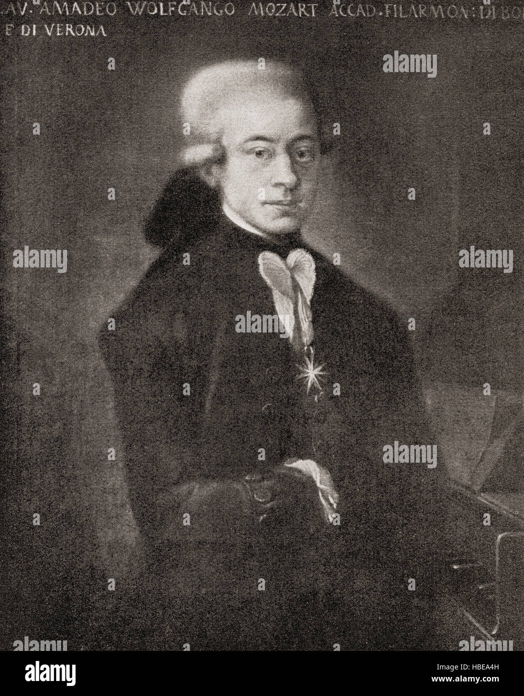 Wolfgang Amadeus Mozart, 1756 - 1791. Il compositore austriaco e musicista. Visto qui indossa l'ordine del Golden Sperone, 1777. Foto Stock