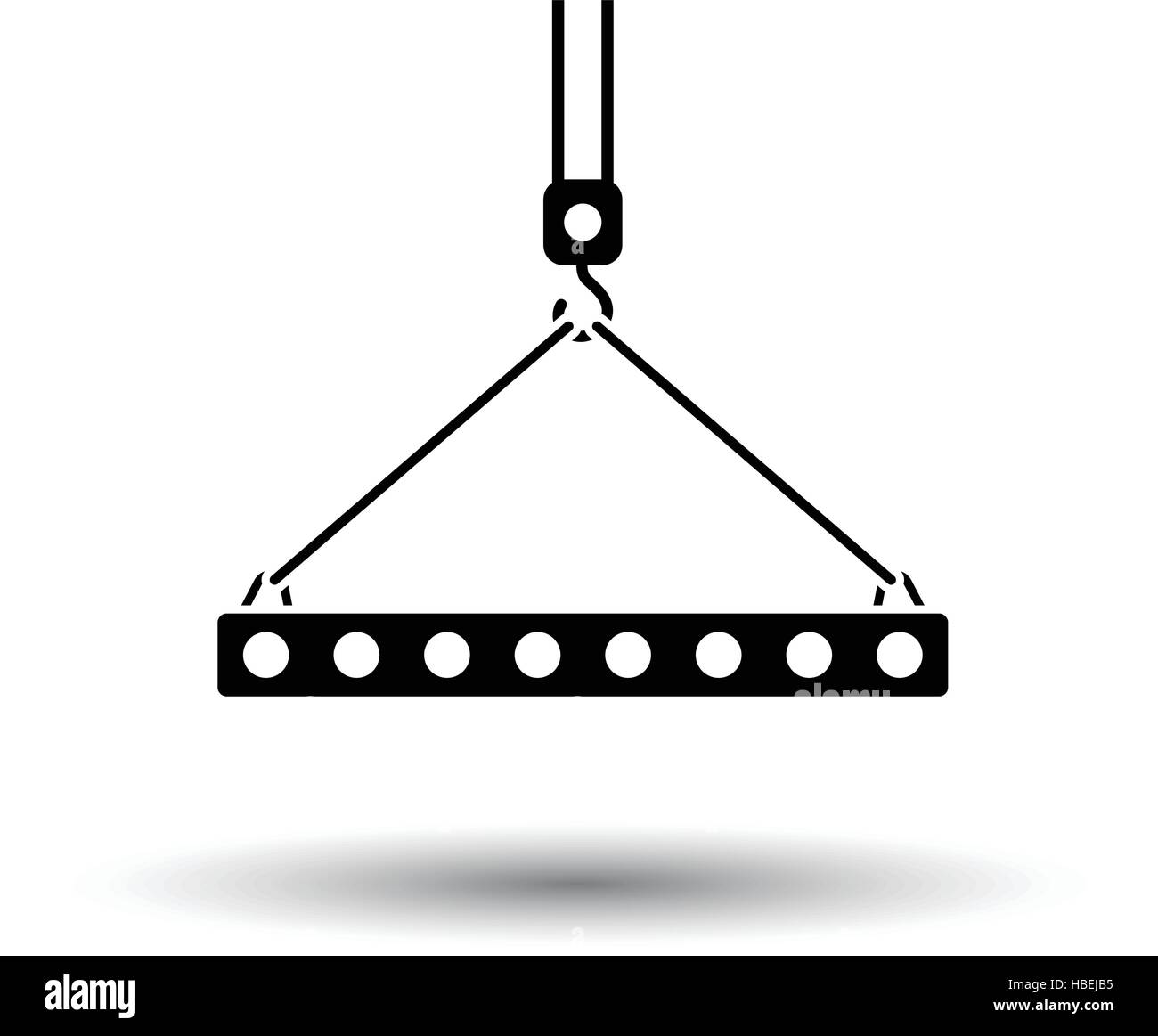 Icona della bramma impiccati sul gancio della gru con fune imbracature . Sfondo bianco con ombra design. Illustrazione Vettoriale. Illustrazione Vettoriale