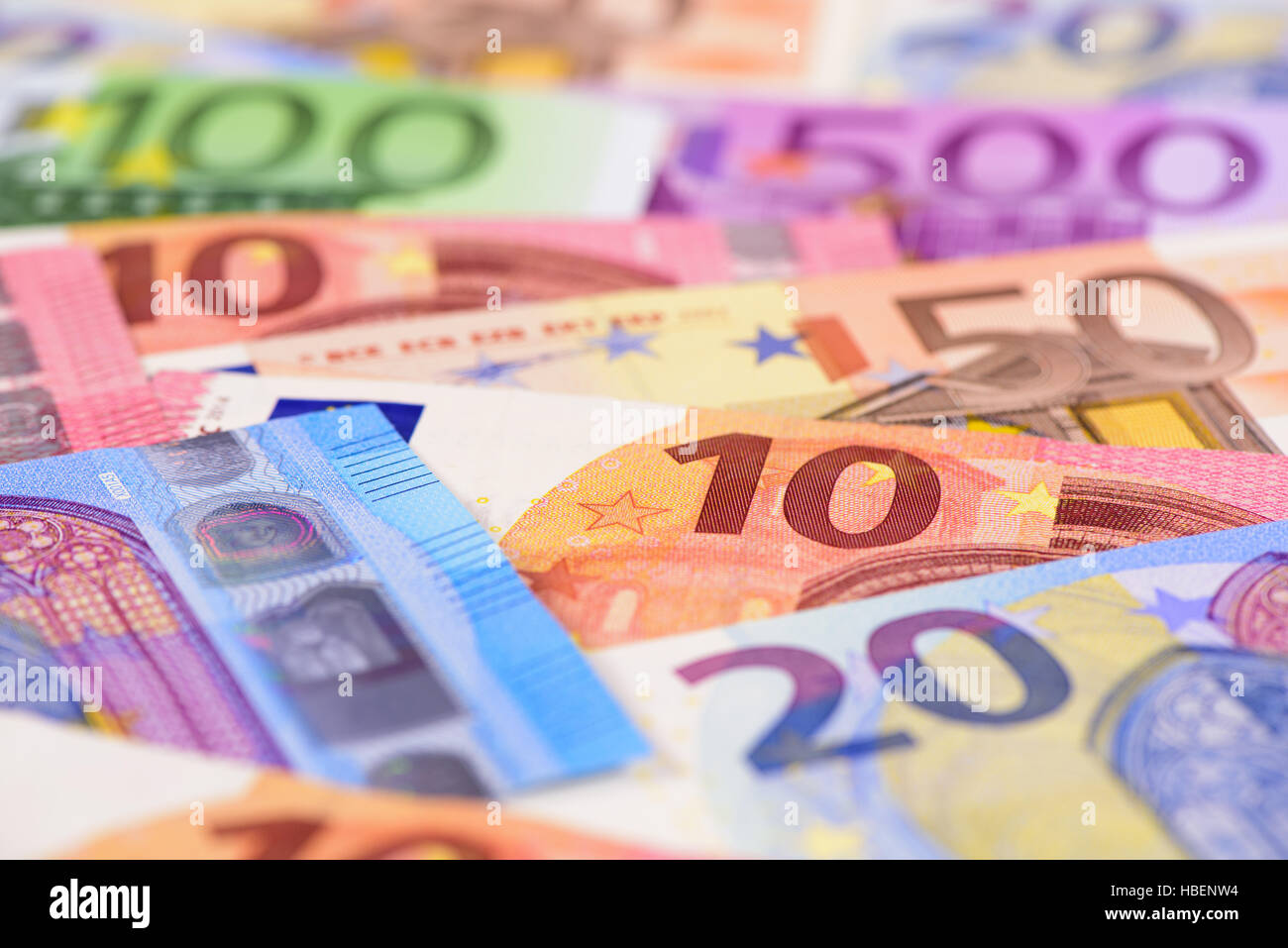 Gruppo di valuta Euro banconote Foto Stock
