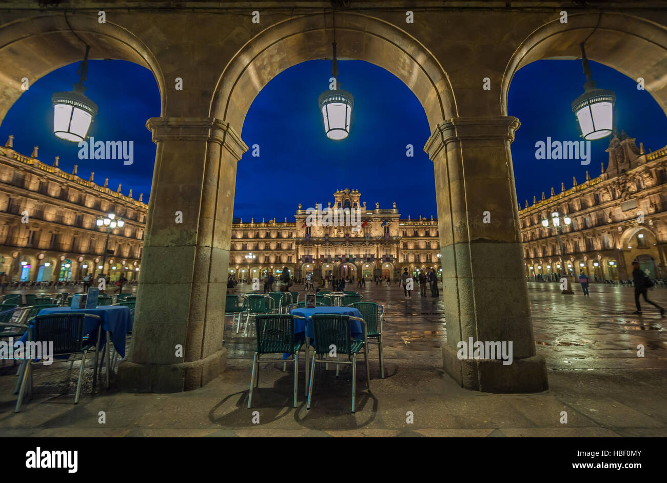 Plaza Mayor di notte, Salamanca, Spagna Foto Stock