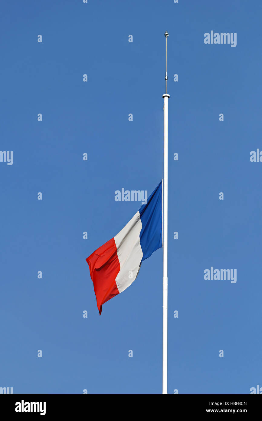 Bandiera francese la metà del personale Foto Stock