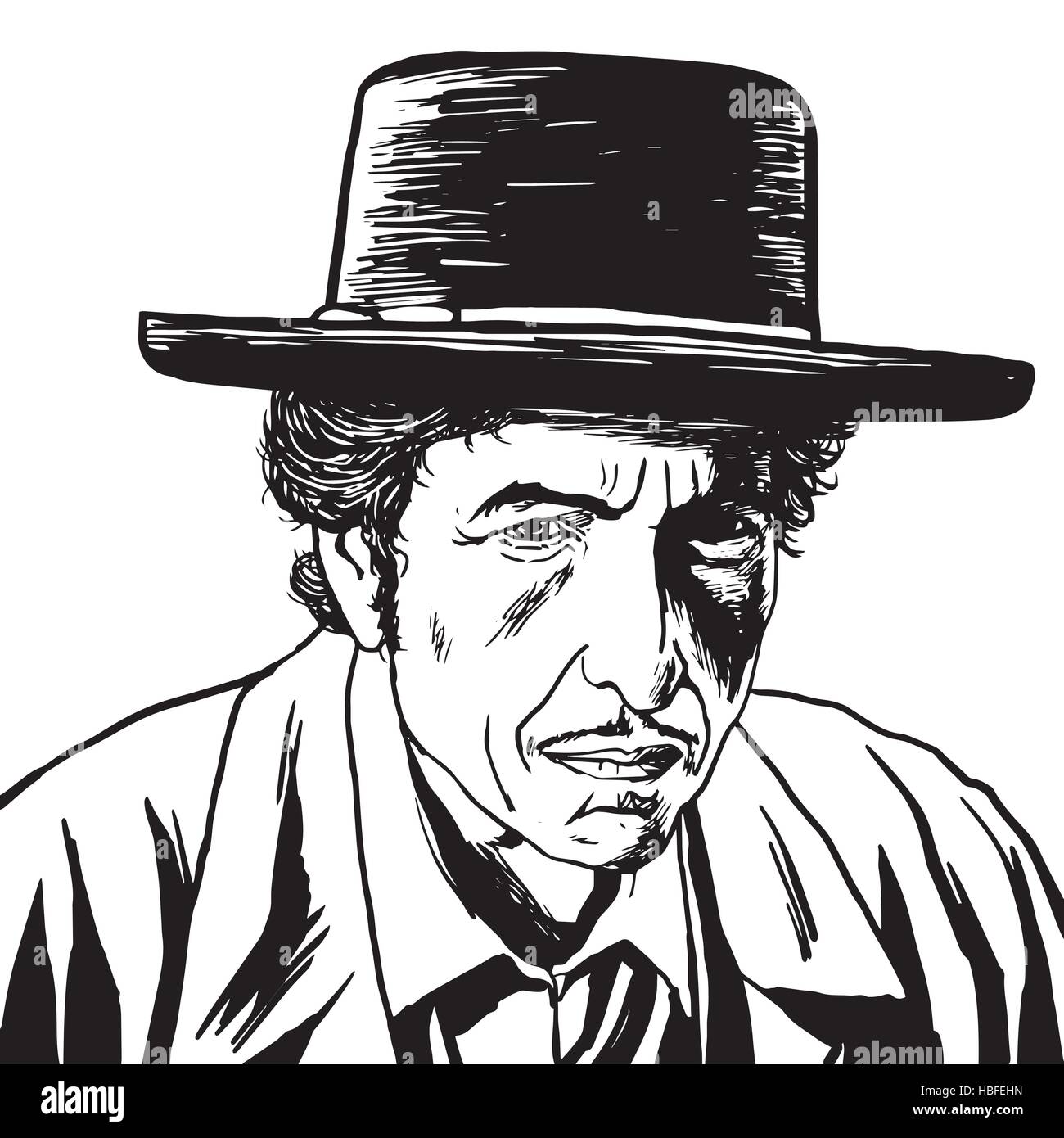 Bob Dylan caricatura ritratto del disegno a mano illustrazione vettoriale Illustrazione Vettoriale