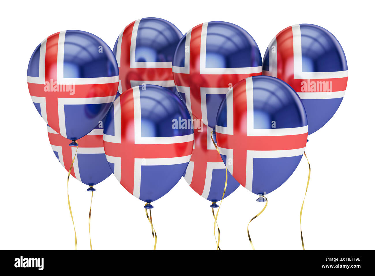 Palloncini con bandiera di Islanda, vacanza concetto. 3D rendering isolati su sfondo bianco Foto Stock