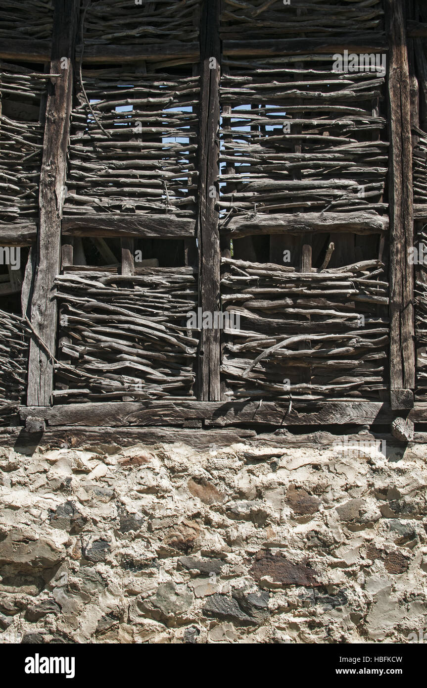 Parete del vecchio weathered Farm Barn Foto Stock