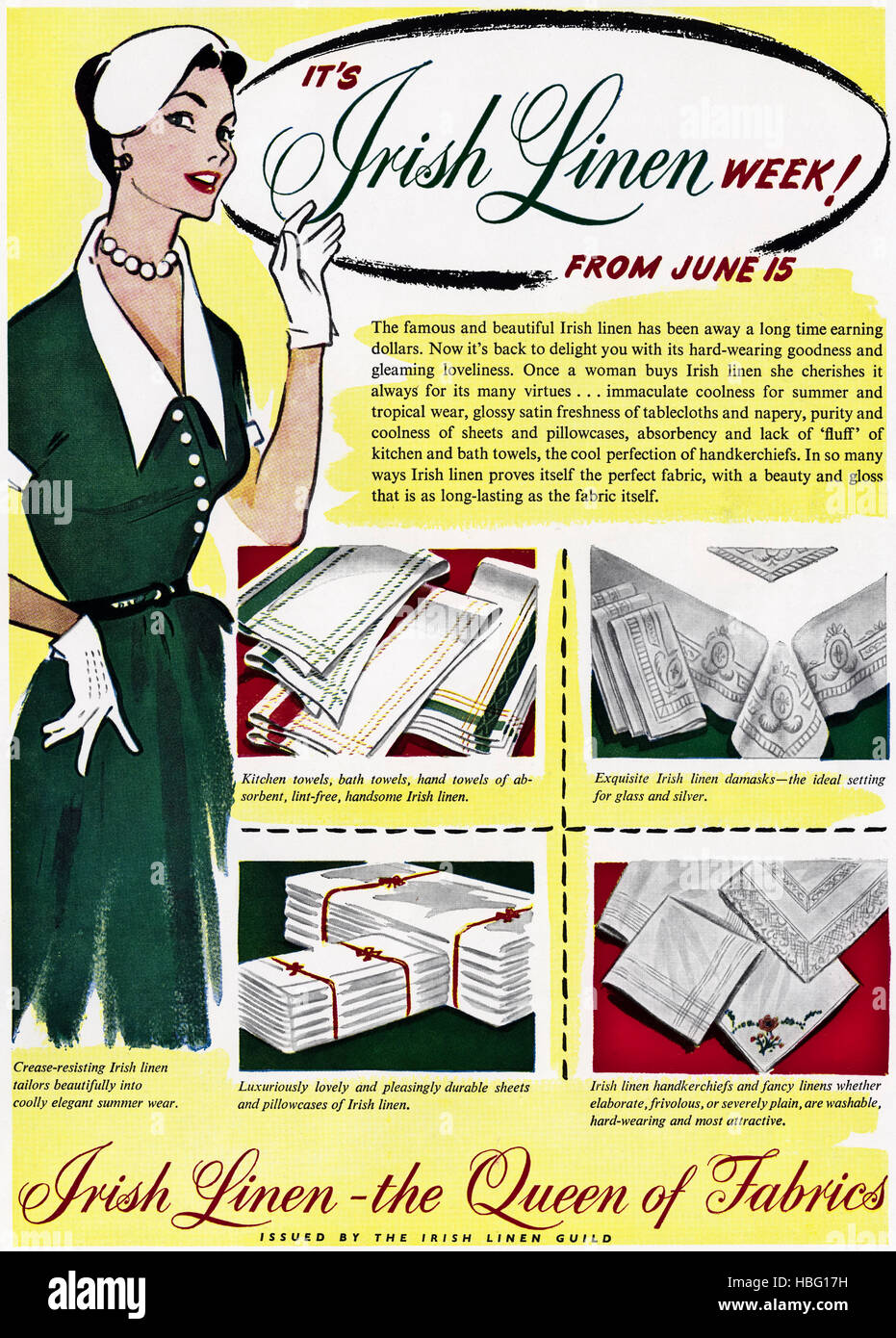 Anni Cinquanta pubblicità pubblicità dal vecchio originale vintage 50s rivista inglese datato 1953 pubblicità per biancheria irlandese Foto Stock
