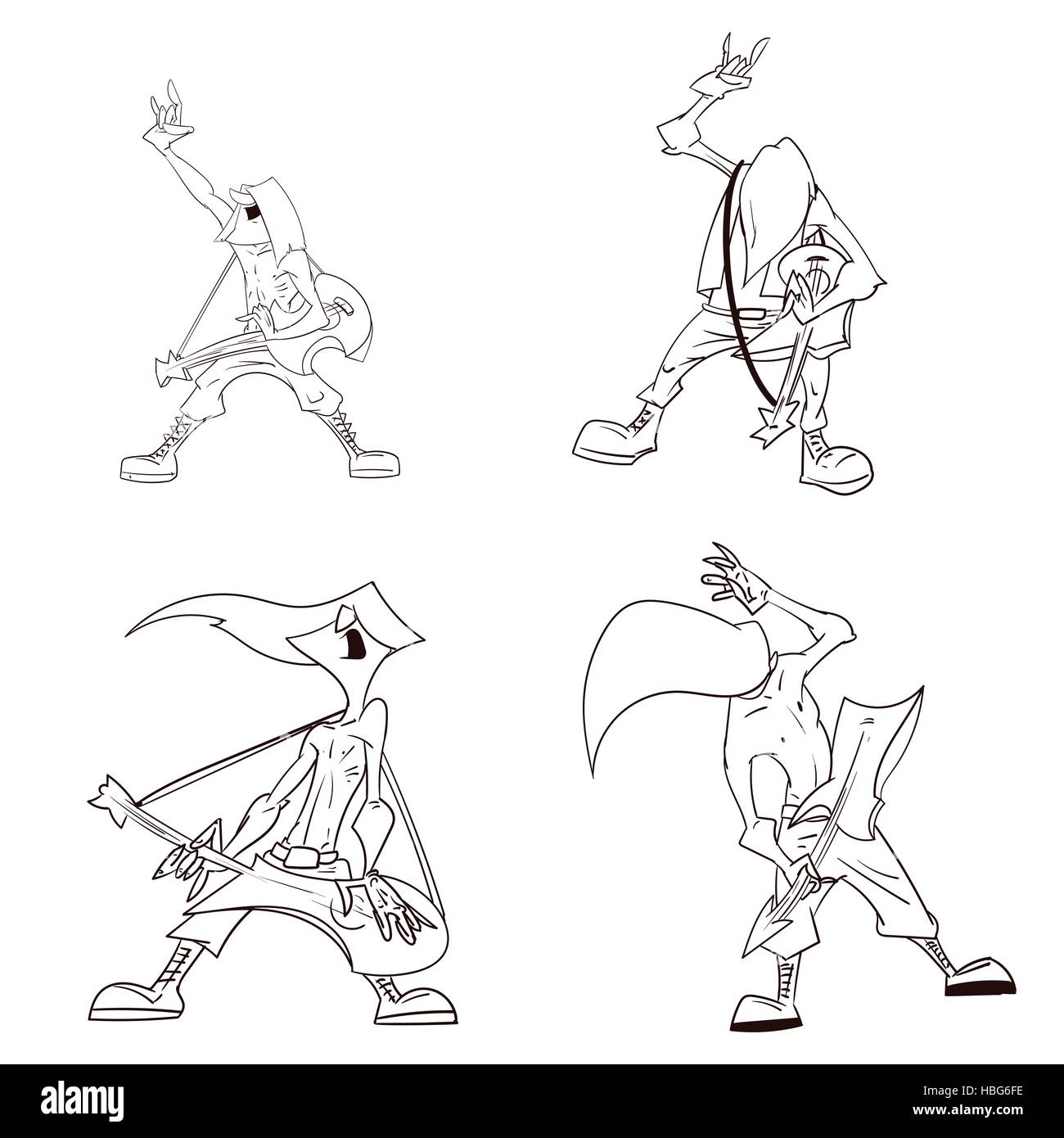 Disegno della linea illustrazione vettoriale di un metallo pesante musicisti, chitarristi Illustrazione Vettoriale