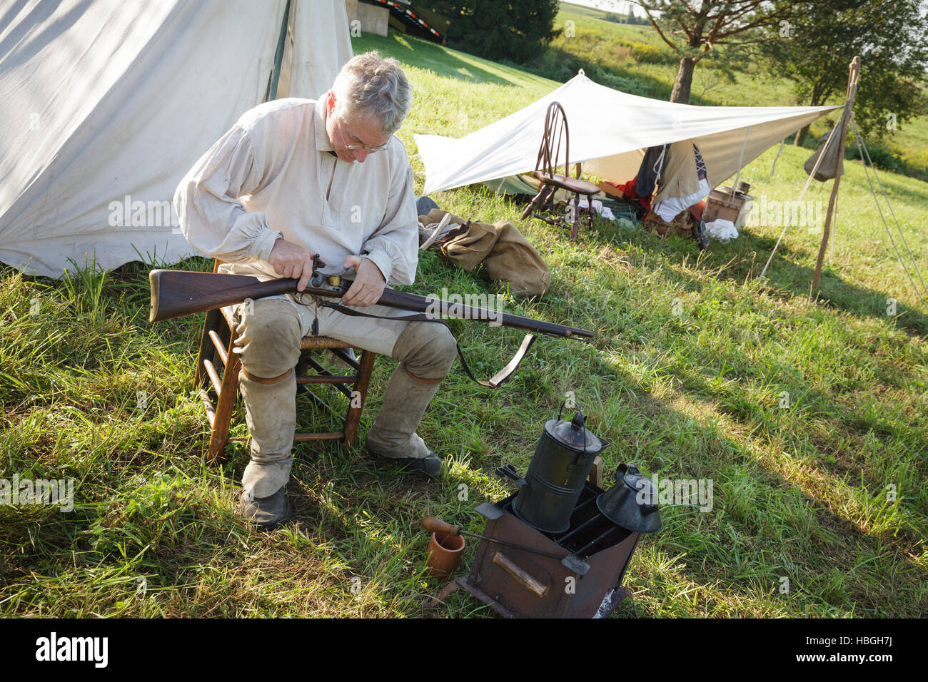 Guerra rivoluzionaria reenaction encampment, Currytown, Montgomery County, New York Foto Stock