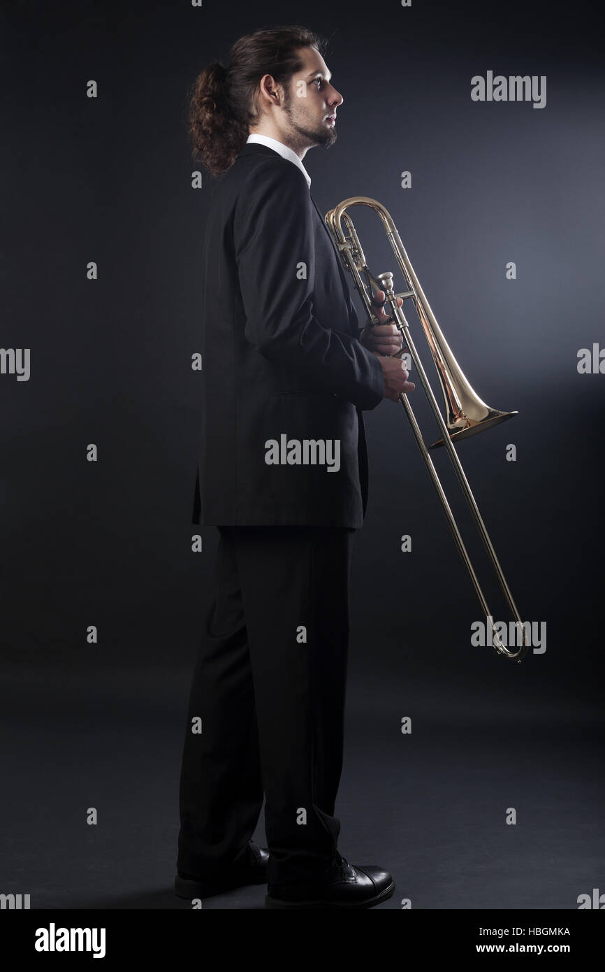 Trombonista, trombone player Foto Stock