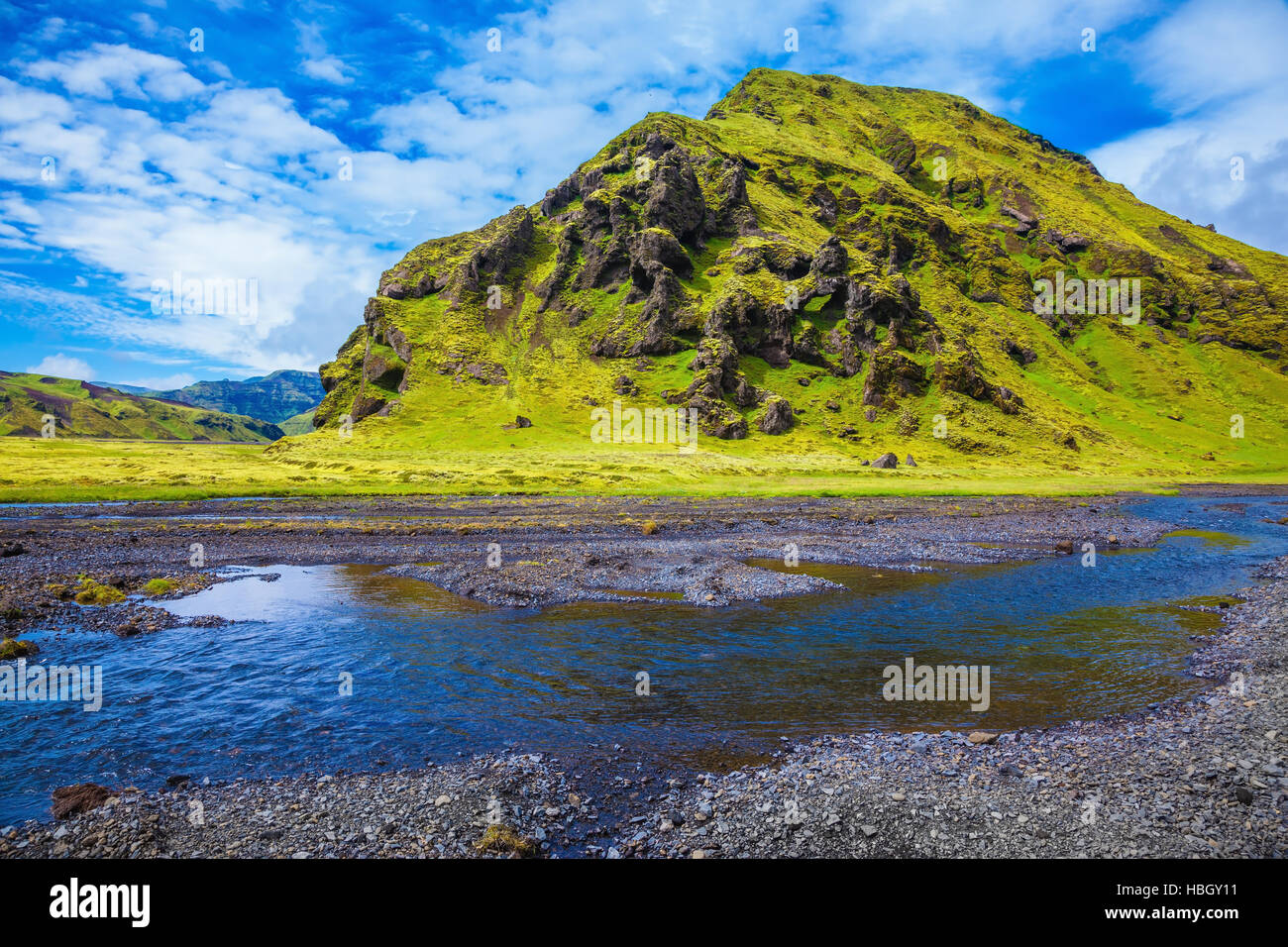 L'erba verde sulle rocce Foto Stock