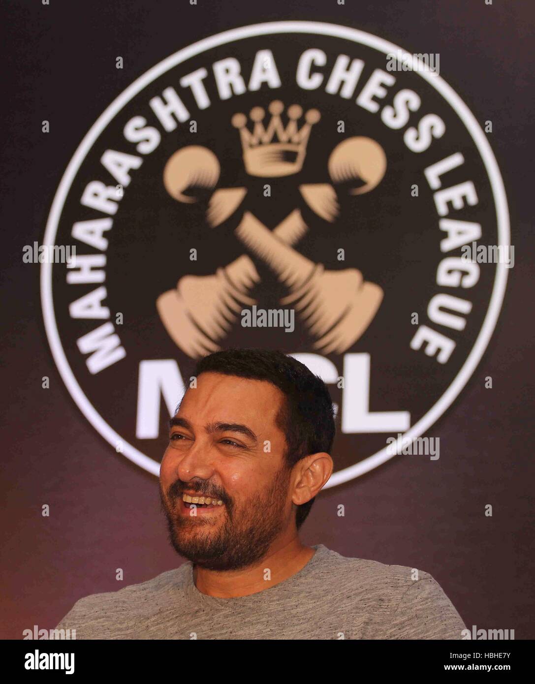 Attore di Bollywood AAMIR KHAN durante l'annuncio della terza edizione del Maharashtra Chess League (MCL) in Mumbai Foto Stock