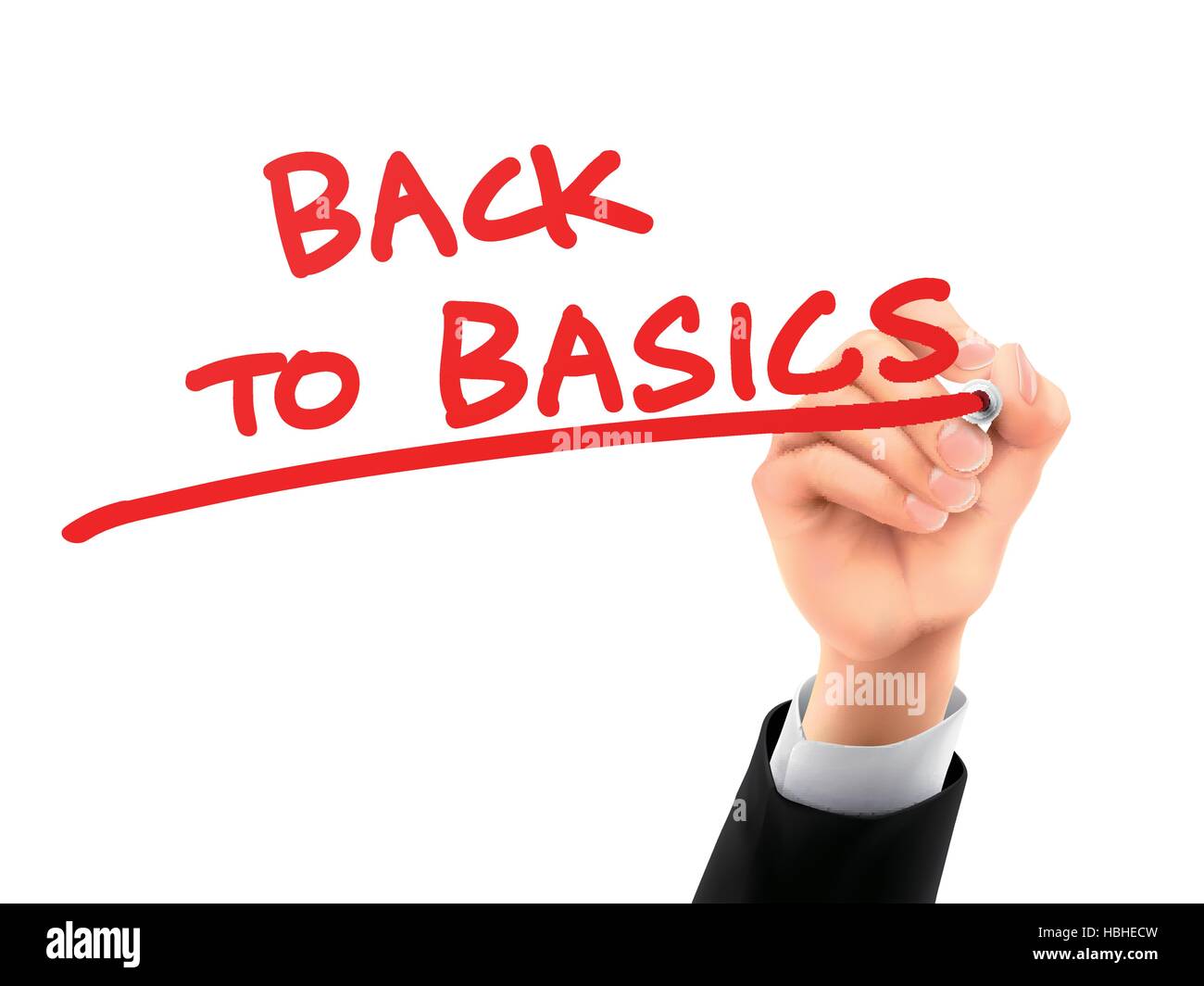 Back to basics scritto a mano su un pannello trasparente Illustrazione Vettoriale
