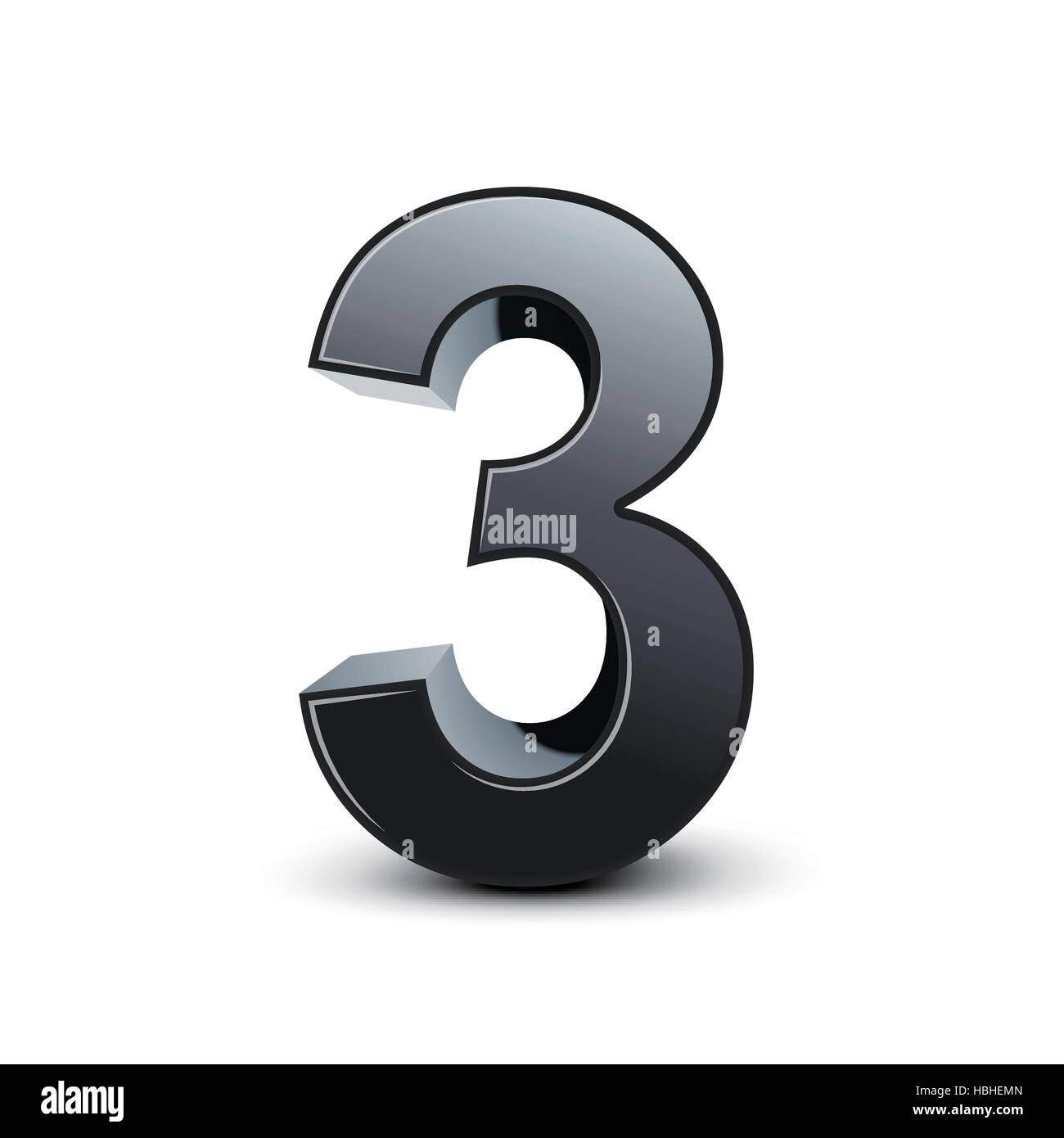 3d nero lucido numero 3 isolati su sfondo bianco Illustrazione Vettoriale