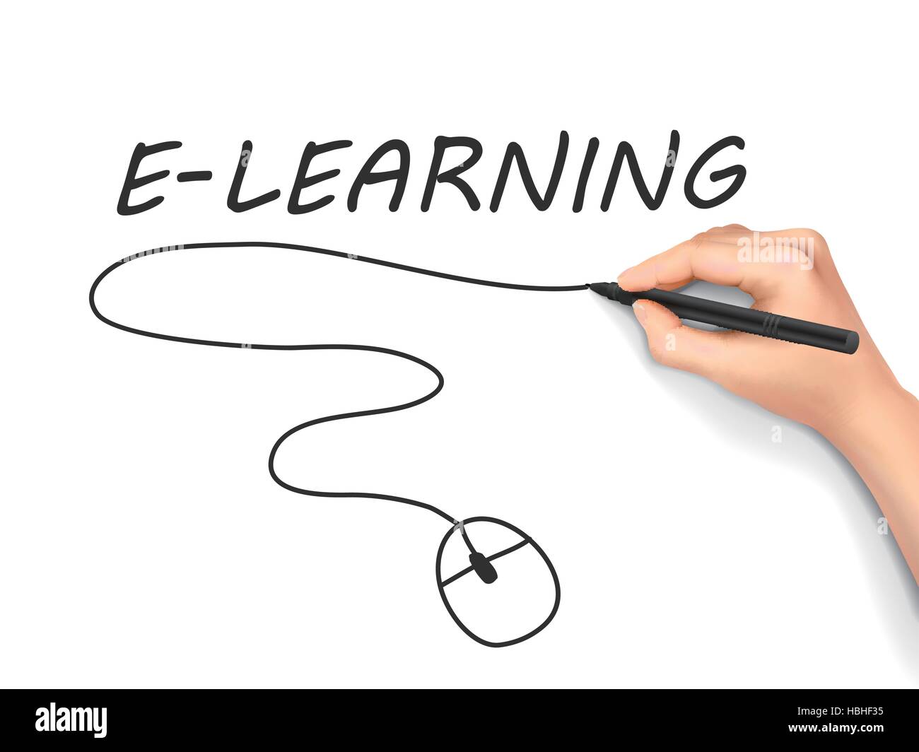 L'e-learning parola scritta a mano su sfondo bianco Illustrazione Vettoriale