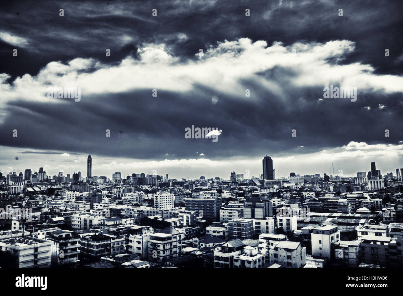 Monocromatico blu Skyline di Bangkok Foto Stock