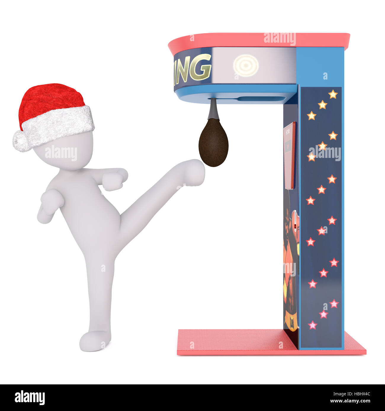 Santa hat indossando 3D figura calci sacco da boxe attaccato a star studded macchina Foto Stock