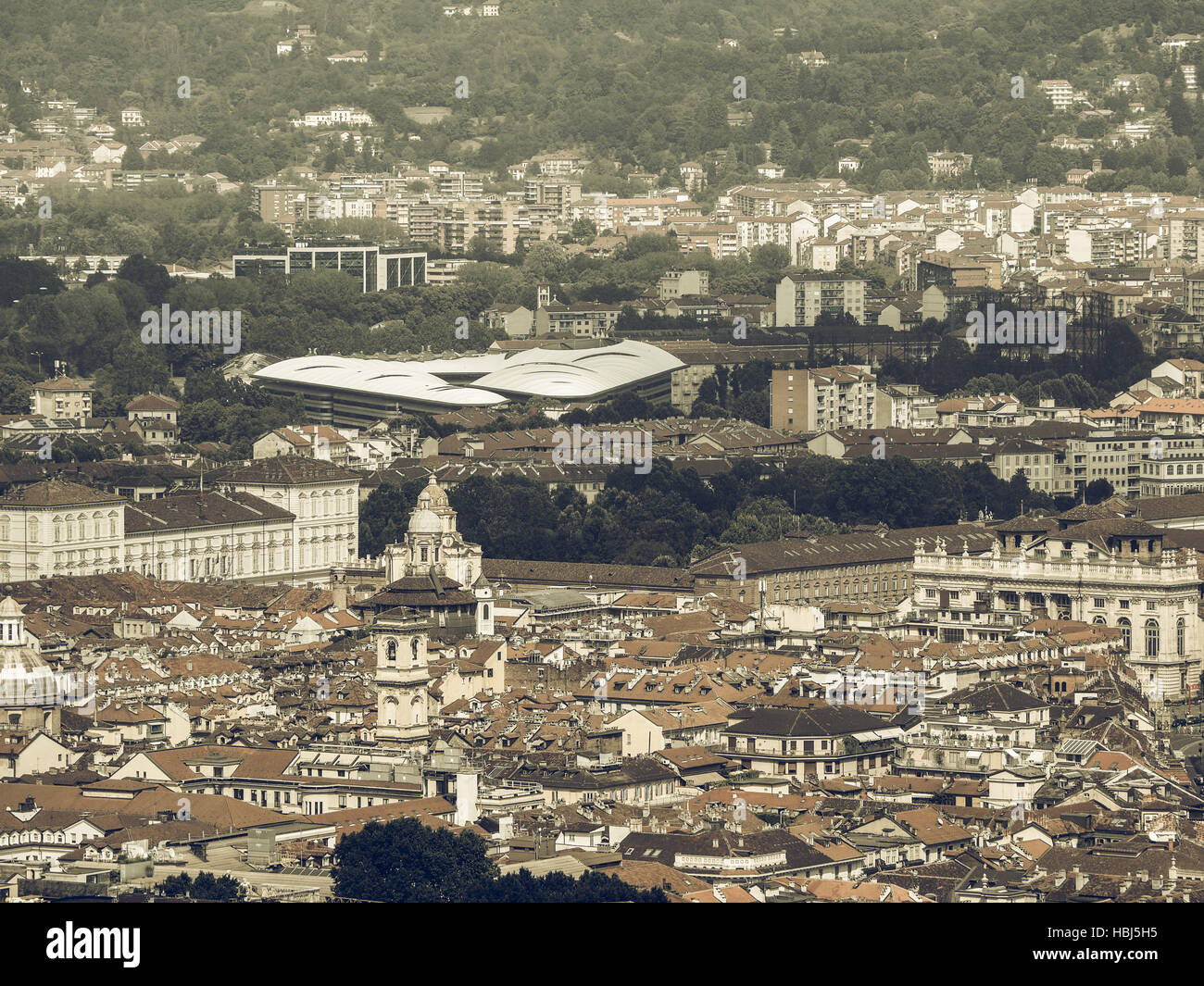 Vista aerea di Torino vintage dissaturato Foto Stock