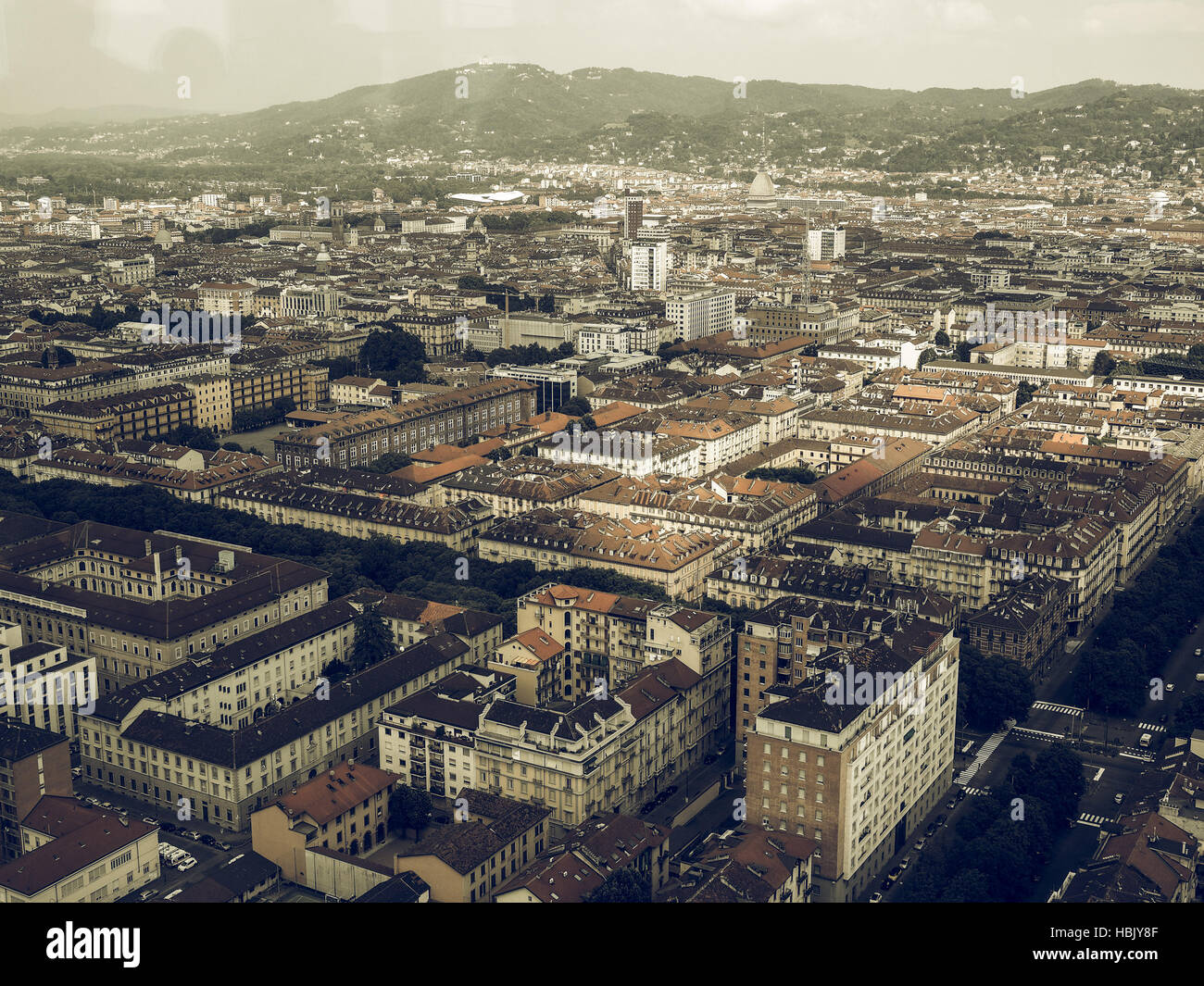 Vista aerea di Torino vintage dissaturato Foto Stock